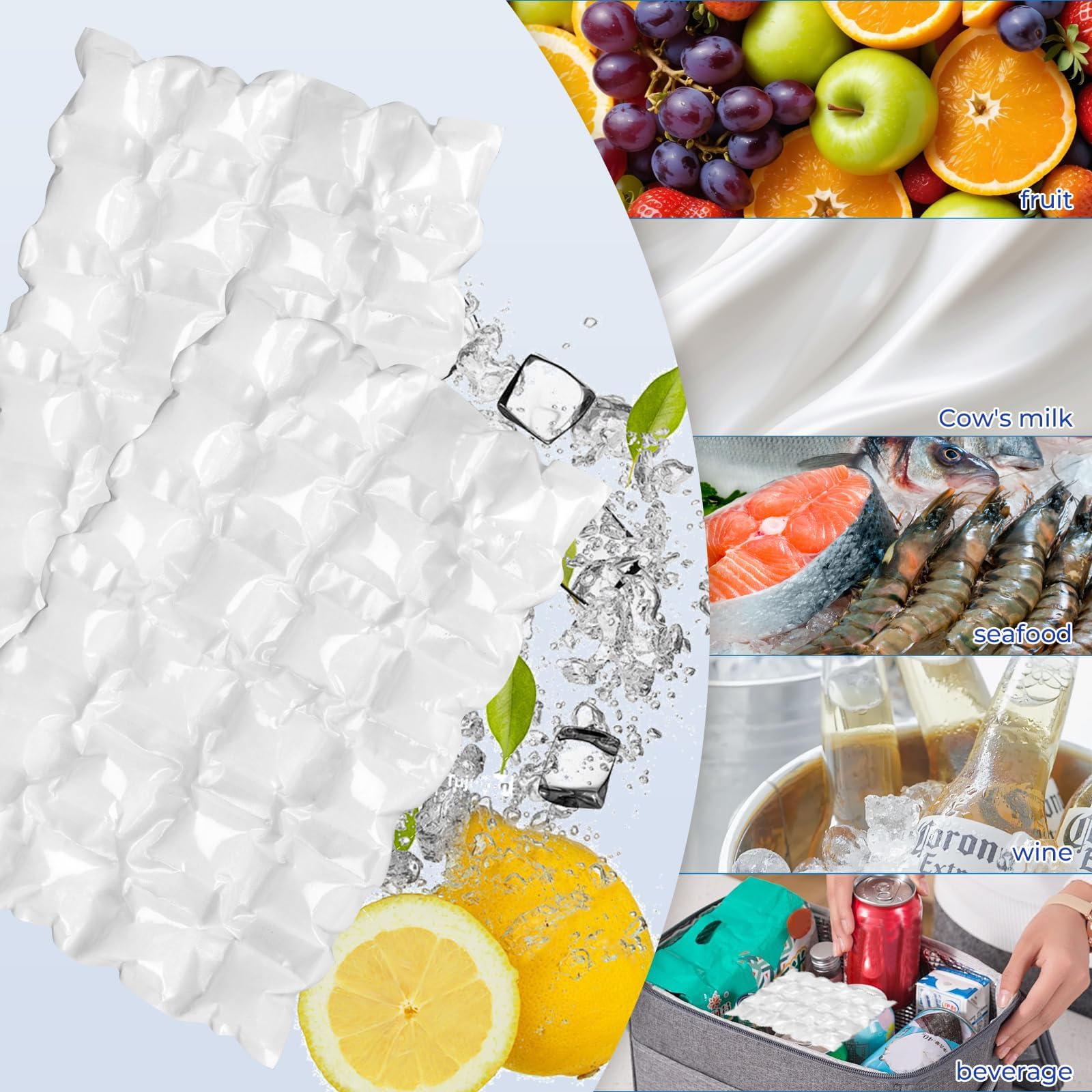Paquete de 10 paquetes de hielo autoabsorbentes, hojas de hielo para enfriadores, bolsa de hielo seco reutilizable, bolsa de almuerzo para congelador, hojas flexibles de bolsa de hielo, hojas de