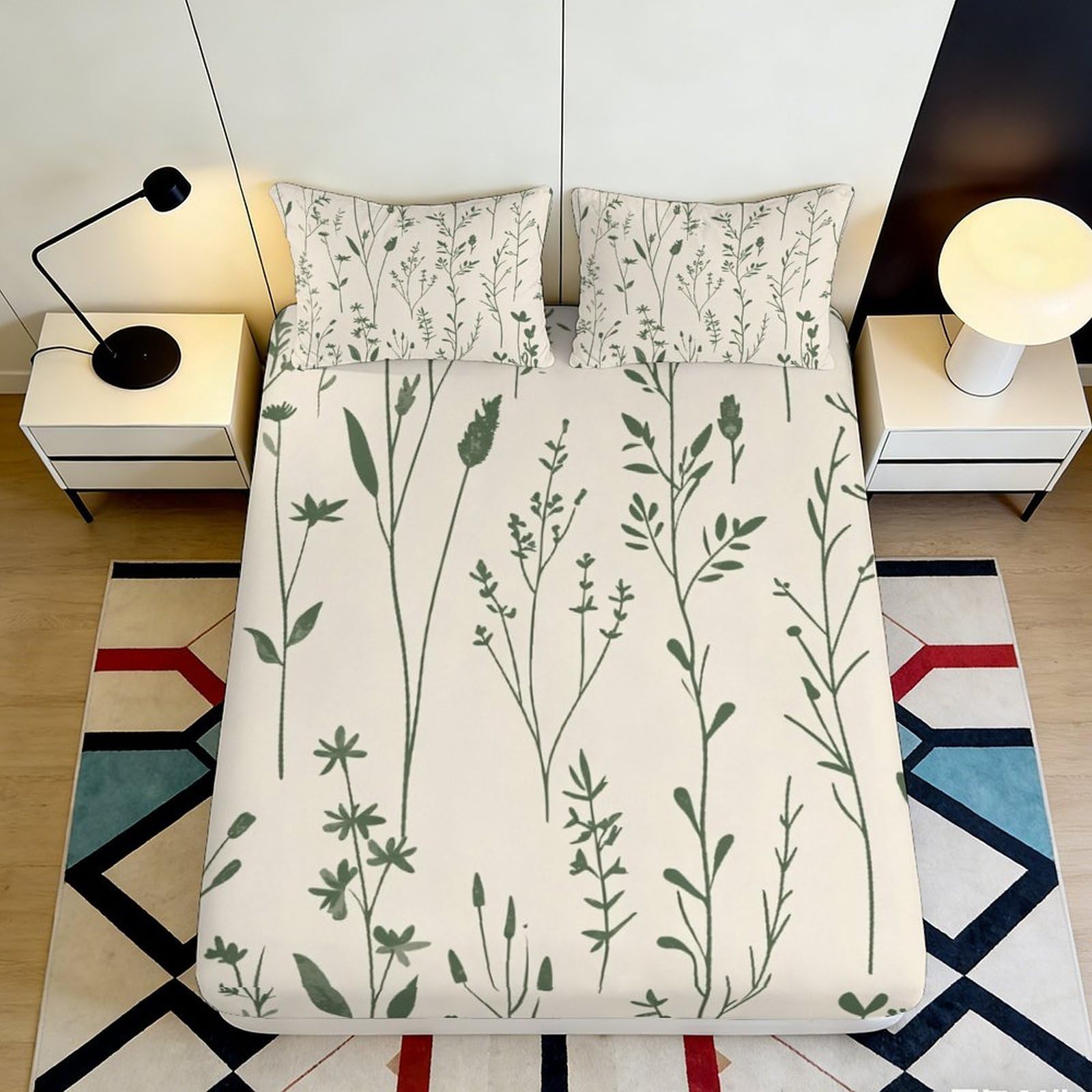 Jqzkxnhpbr Style-5 3D Printed Botanical Fitted Sheet Microfiber Soft Green Plant Mattress Cover For Bedroom Guest Room Decor Machine Washable 90X200x25cm