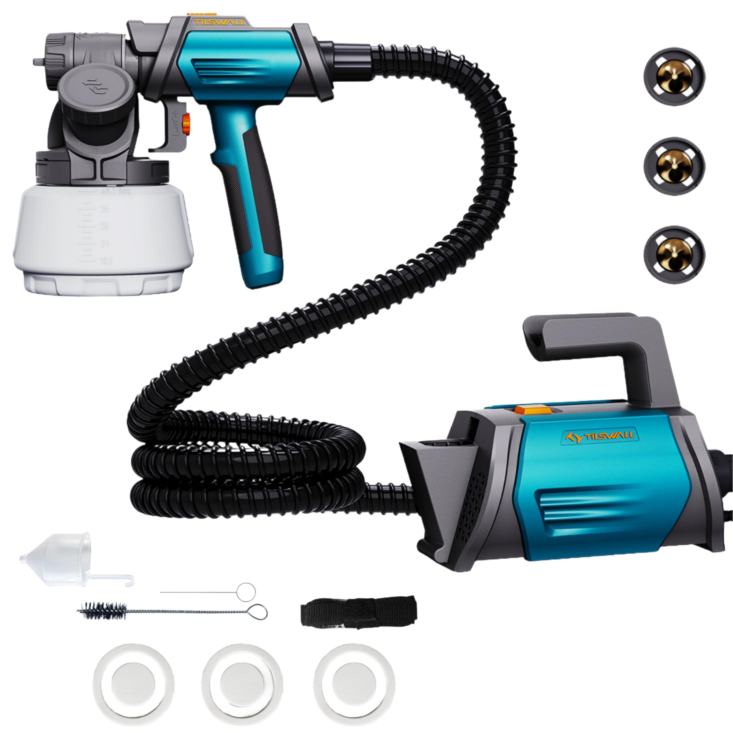 Tilswall Paint Sprayer 800W HVLP Spray Paint Gun with 1300ml Capacity Container, 4 Nozzles, 3 Patterns, 120 DIN-s Paint Sprayer for House Painting, Cabinets, Fence, Walls, Home Interior Shark 800