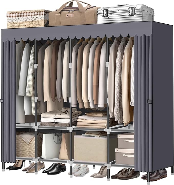 LOKEME Wardrobe Closet,Grey Portable Closet with Zippers, 65.4Inches ...