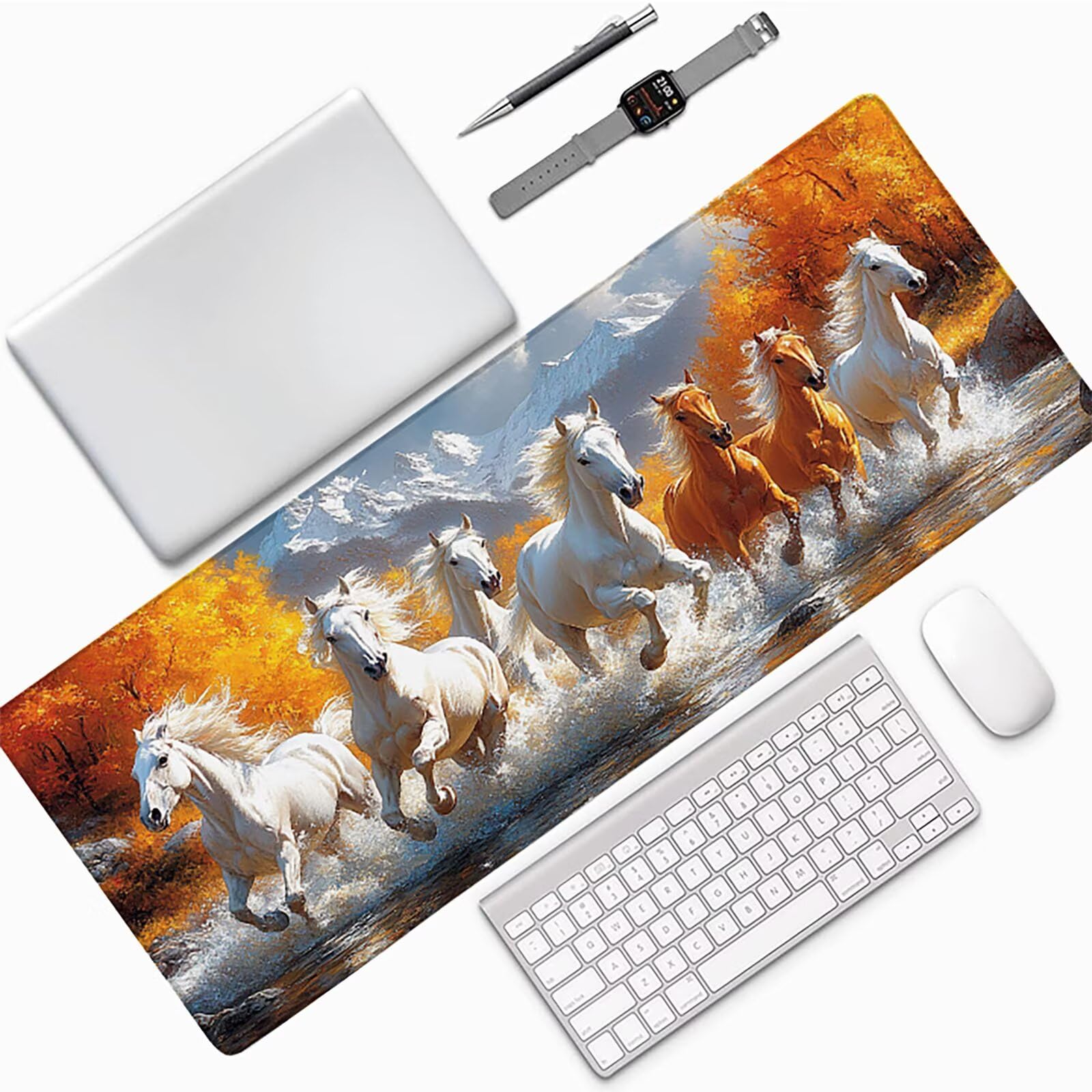 Podkładka pod mysz do gier pomarańczowa XXL 1200 x 600 x 3 mm podkładka pod mysz z koniem, duże biurko ze zszytymi krawędziami do Pad PC akcesoria do gier, akcesoria biurowe
