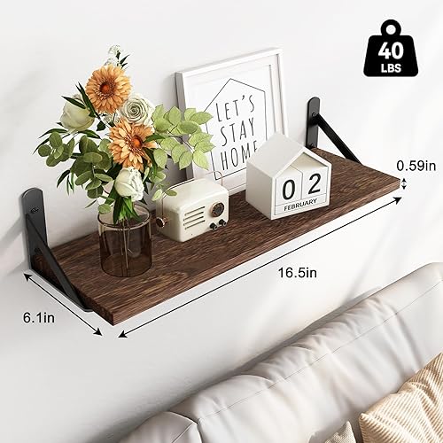 Miniatura 3 de Fixwal Estantes flotantes para pared, estantes de madera montados en la pared para dormitorio, baño, sala de estar, almacenamiento y decoración de
