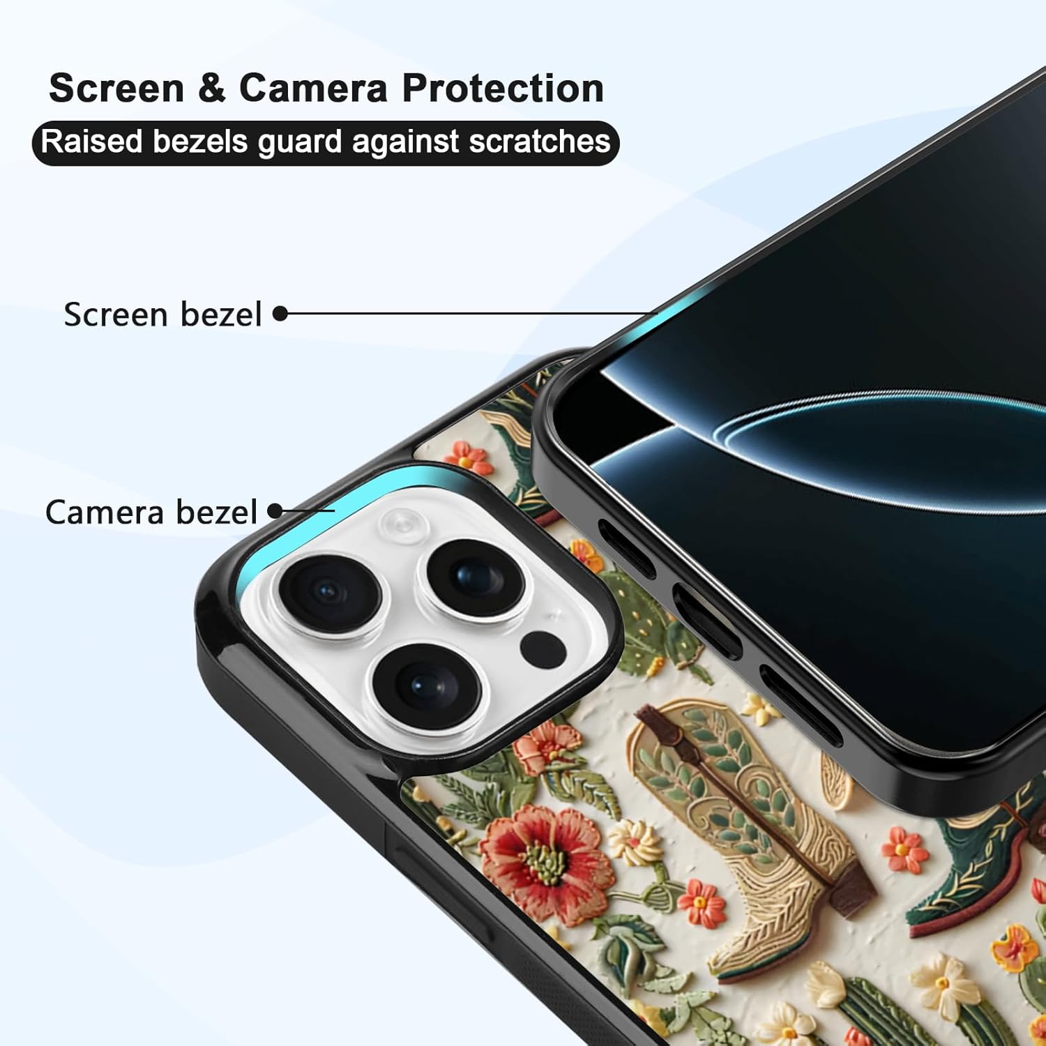 Aesthetic Cowgirl Floral Western Phone Case Compatible with iPhone 16 Pro Max Case 6.9 Inch, TPU Shockproof Protection Retro Rustic Cactus Flowers Boots Hat Enthusiasts Phone Case for Girls Women - Image 4