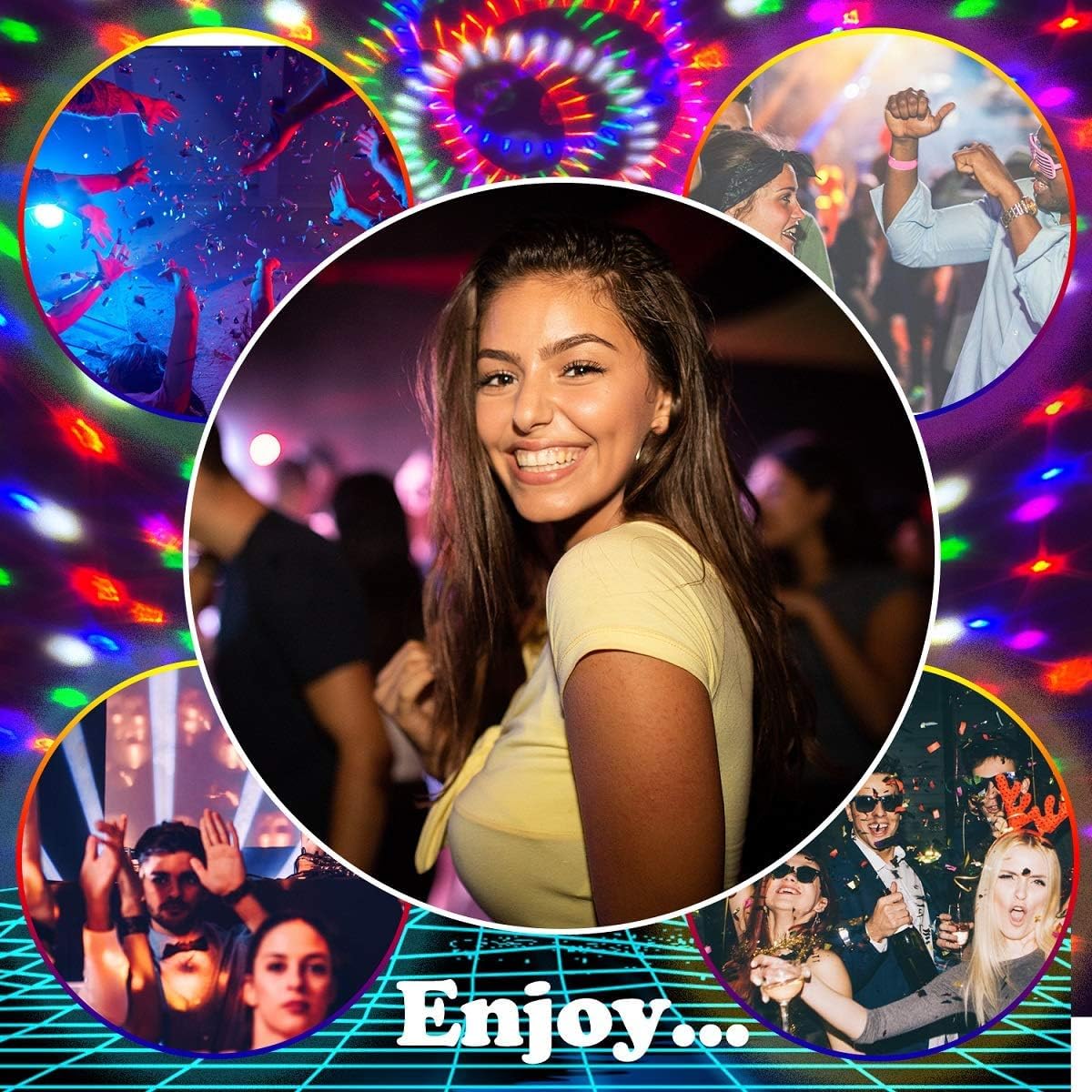 memzuoix 2025 Upgrade Disco Ball Party Lights Dj Strobe Light with 6 Colors, Sound Activated Big-Size Magic Stage Party Light with Remote Control, Halloween Decorations Bar Home Club (7'' Big Size)