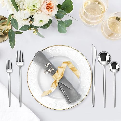 Miniatura 6 de Juego de cubiertos de 40 piezas, acero inoxidable, cuchara, tenedor, cuchillos, para el hogar, restaurante y cocina, acabado pulido de espejo,