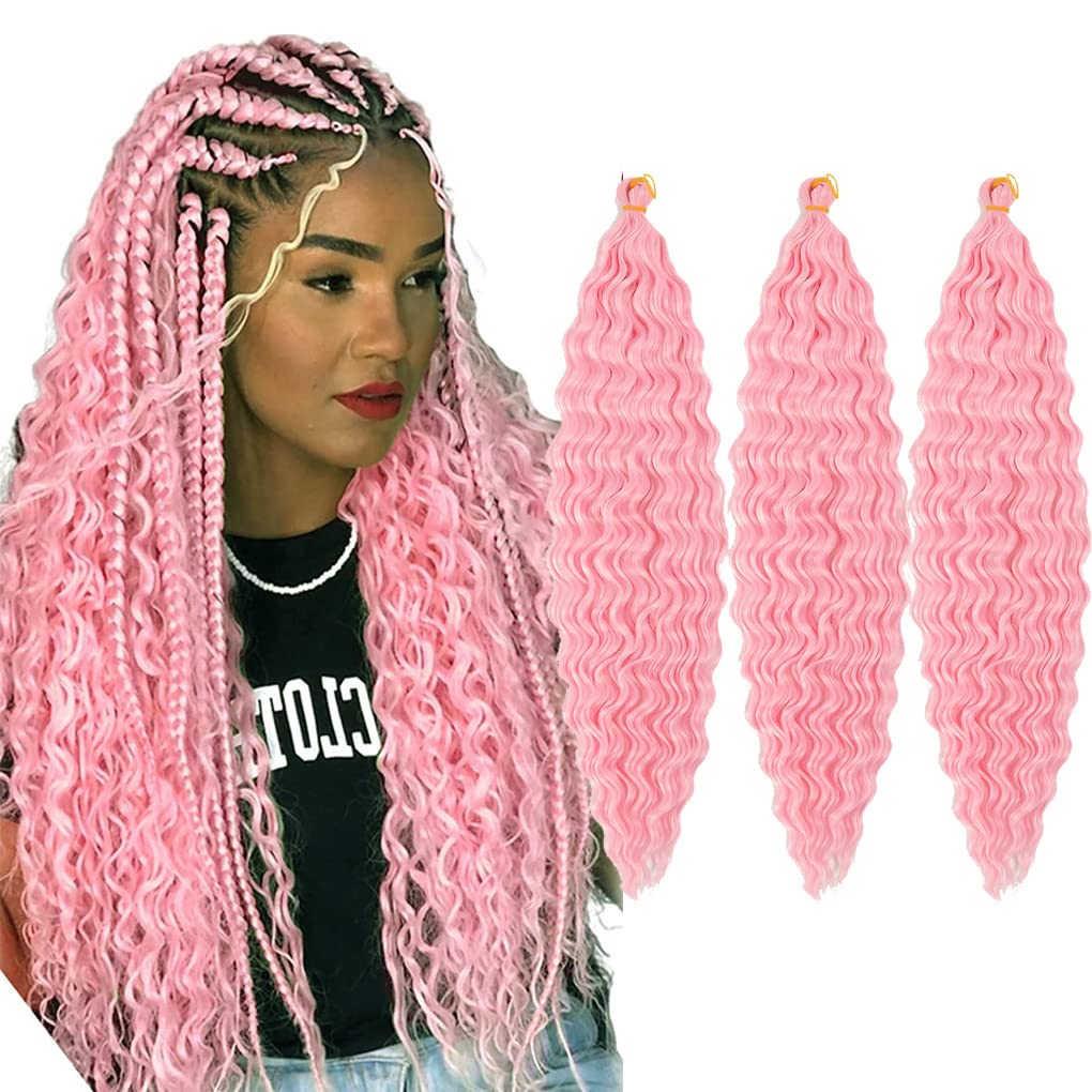 24inch Ocean Wave Braiding Hair Extensions 3packs Long Deep Curly Braid Hair Synthetic Twist Ripple Crochet Deep Wave Braids Hair for Women 100g/pack(