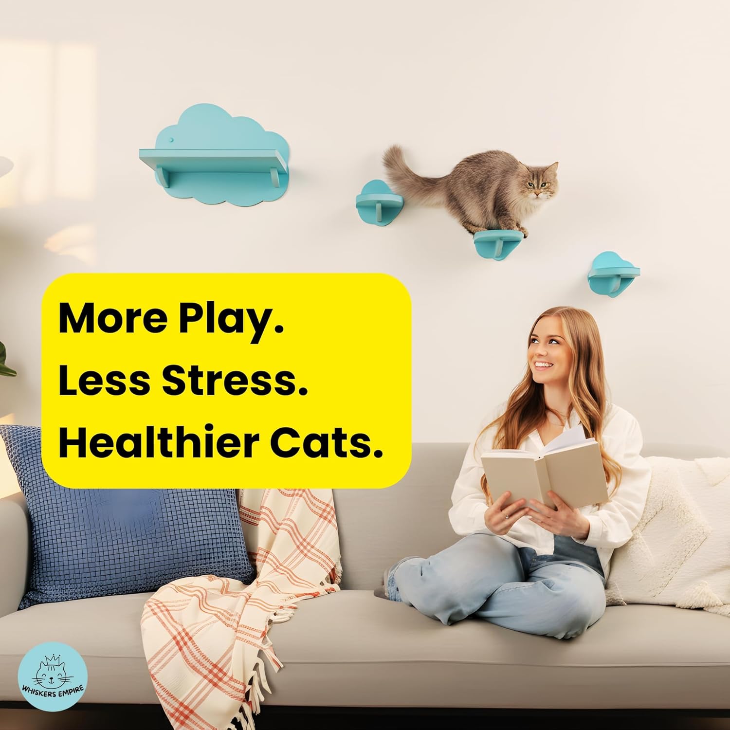 Cat Wall Shelves & Furniture – Sturdy Wall Mounted Cat Furniture, Floating Cat Shelves, Cat Wall Steps & Perches for Indoor Cats (Cloud Blue)
