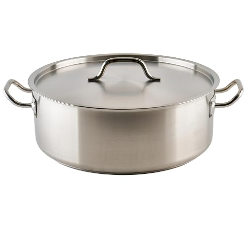 Winco 20 qt Stainless Steel Brazier Pan with Lid