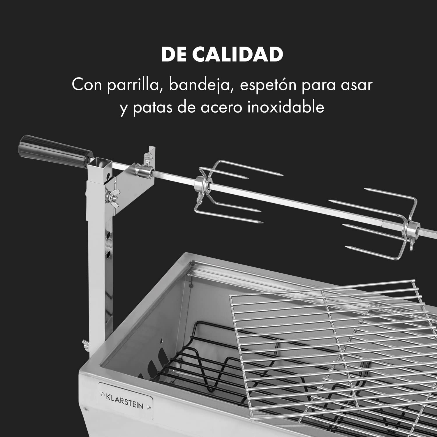 Klarstein Asador Giratorio Barbacoa, 2 en 1, Parrilla Electrica de Cerdo Extra Grande con Ruedas, Asador Pollos Exterior Rejilla Acero Inoxidable