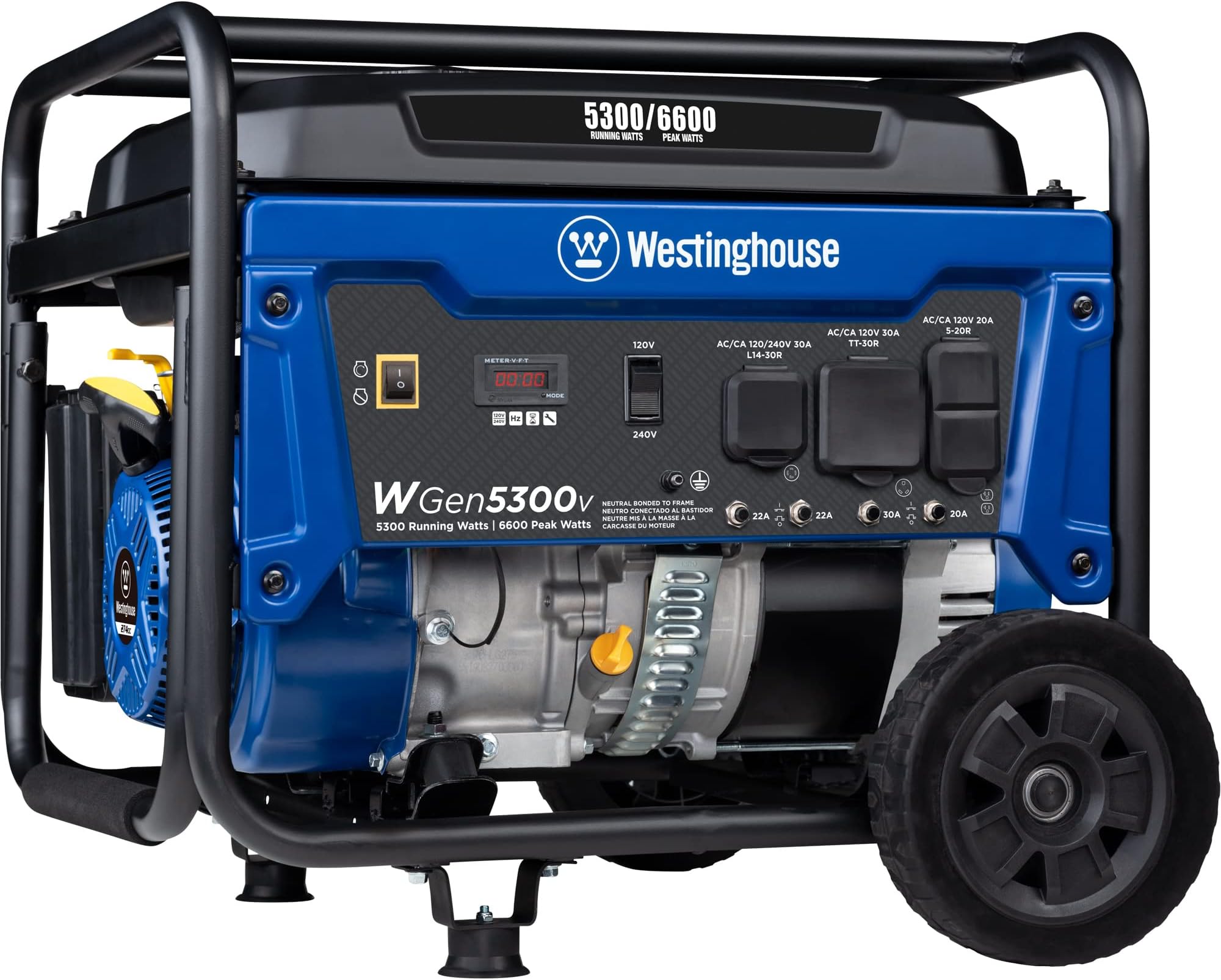 Westinghouse 6600 Peak Watt Home Backup Portable Generator, Transfer Switch Ready 30A Outlet, RV Ready 30A Outlet