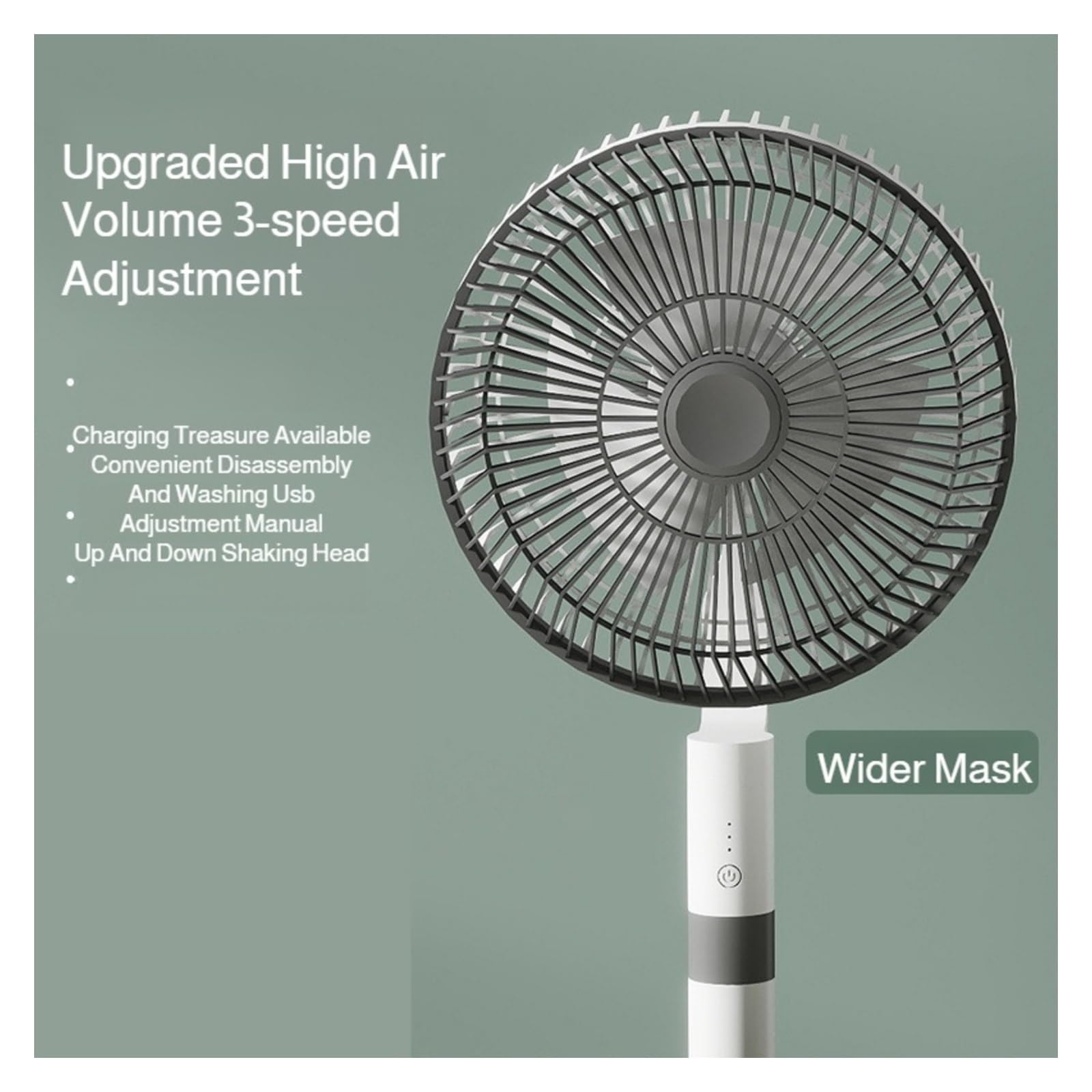 Ventiladores de piso, Ventilador de circulación de aire para el hogar, escritorio, silencioso, eléctrico, suelo de alto viento, portátil, potente, ahorro de energía, casa de alquiler(White)