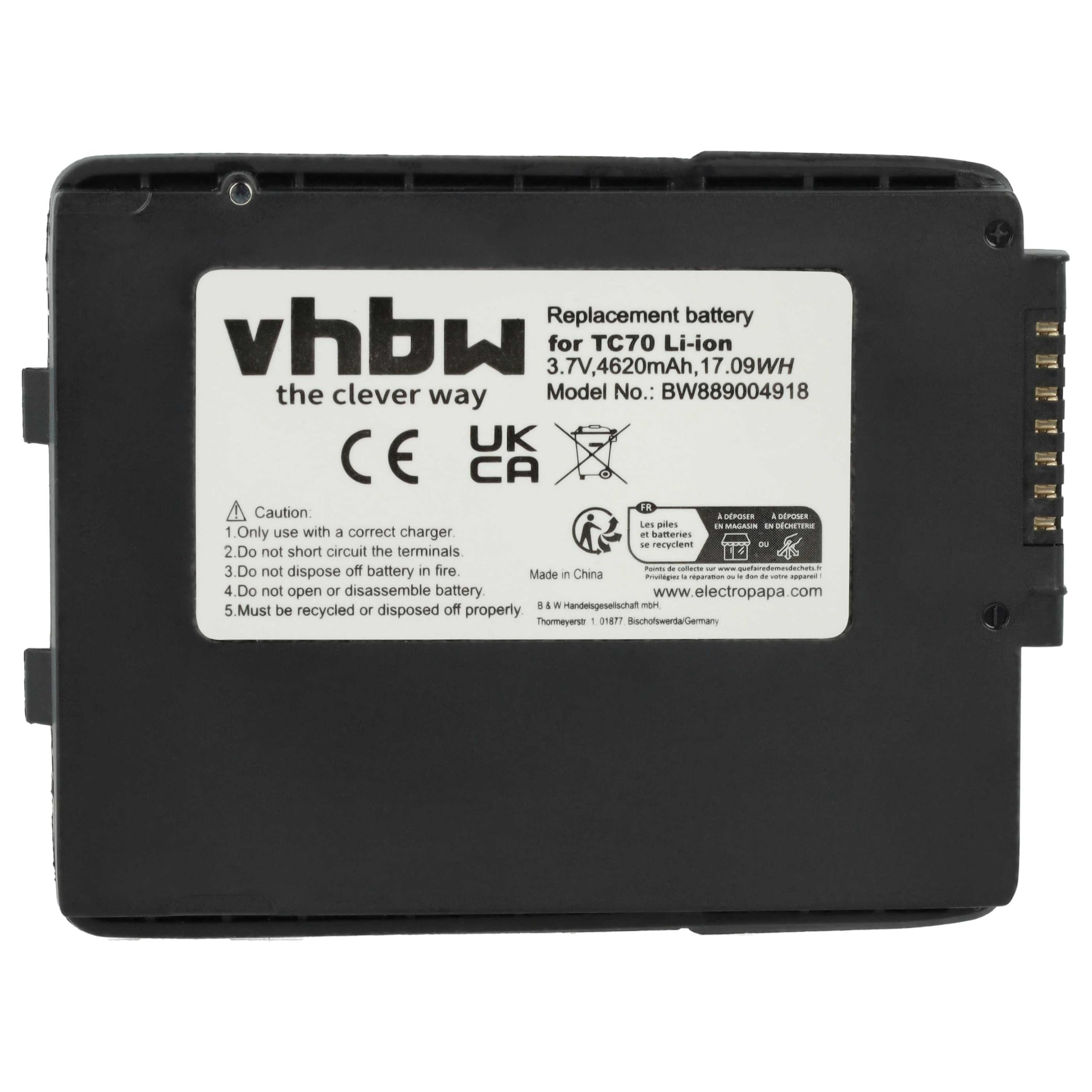 vhbw Bateria zamienna do Zebra 82-171249-02, BT-000318, BTRY-TC7X-46MAH-01 do skanera kodów kreskowych POS (4620 mAh, 3,7 V, Li-Ion)