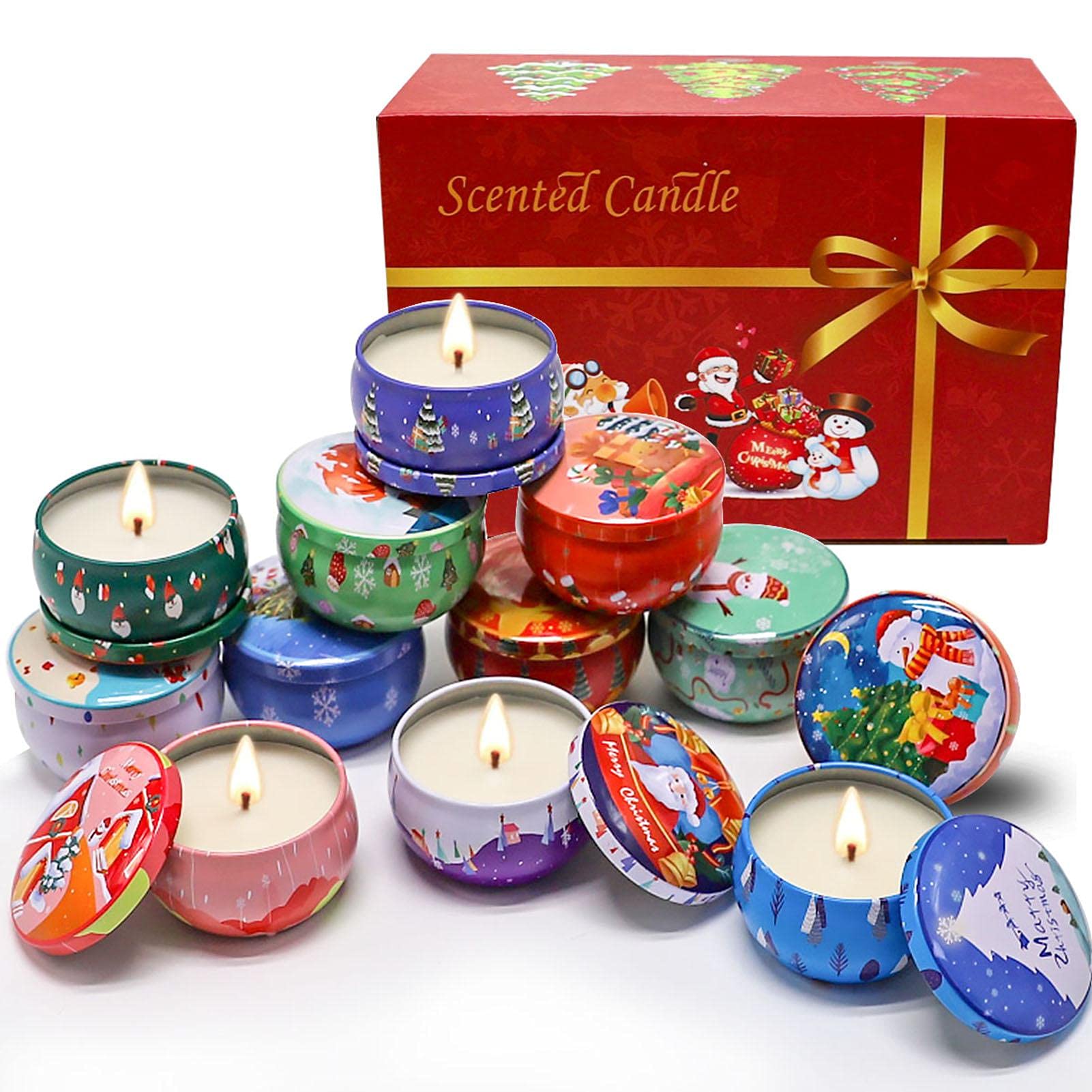 Yiida Velas Navidad, Set Regalo para Navidad, Velas Soja | Juego Regalo, 12 Unidades