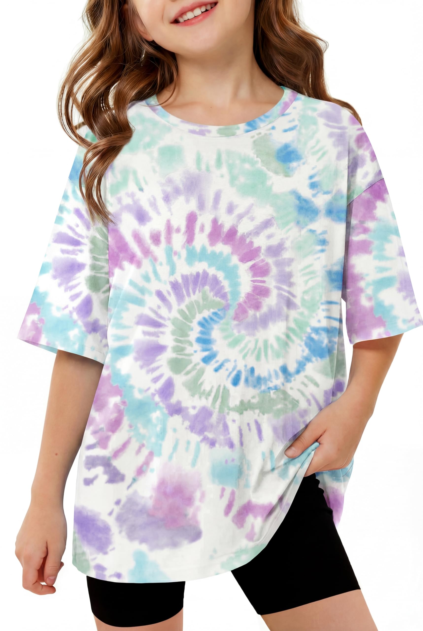 Arshiner Tshirt Mädchen Kinder Sommer Kurzarm Sport Tops Weich Elastisch T-Shirt Rundhals Tee mit Seitenschlitz für 5-12 Jahre