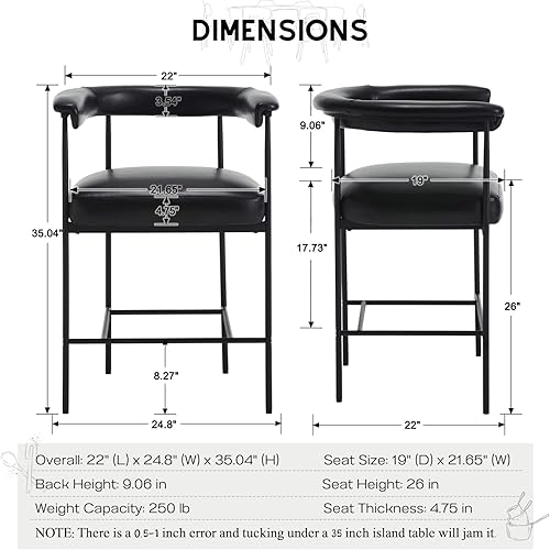 Miniatura 2 de HEAH-YO Juego de 2 taburetes de bar modernos de piel sintética, taburetes de mostrador de 26 pulgadas con respaldo tapizado de poliuretano con patas