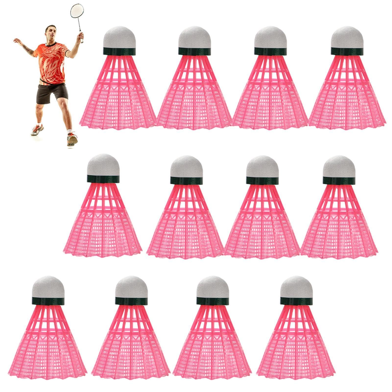 Sollee Nylon Badminton Shuttlecocks - Natural Cork Shuttlecocks - Nylon Shuttles, & Balance For Training,Beginner,Family Exercise, Pink 12