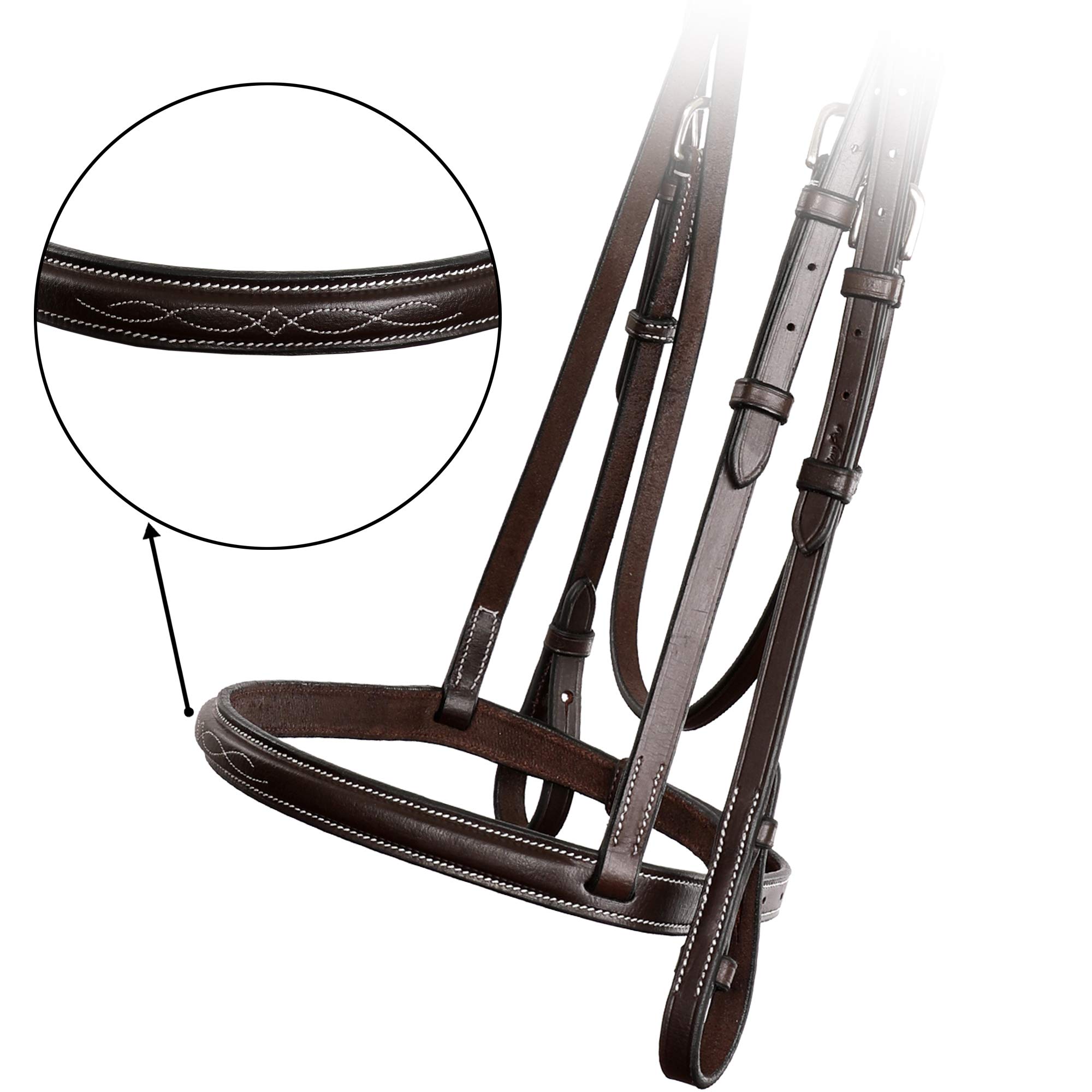 Brida de cazador cosida tradicional con riendas de cordones | Brida de caballo inglés de primera calidad