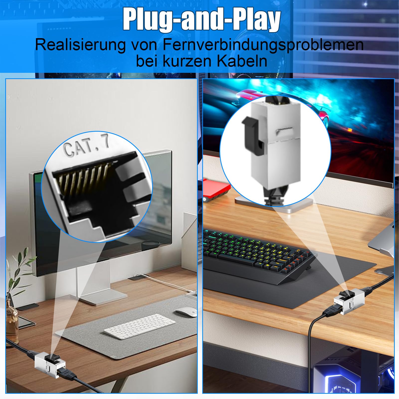 Joycabin 4 sztuki 10 Gbps CAT 7 Keystone moduł RJ45 ekranowany sprzęgło gniazdo łącznik do RJ45 kabel krosowy 10 Gbps LAN DSL Ethernet i może być używany jako Keystone