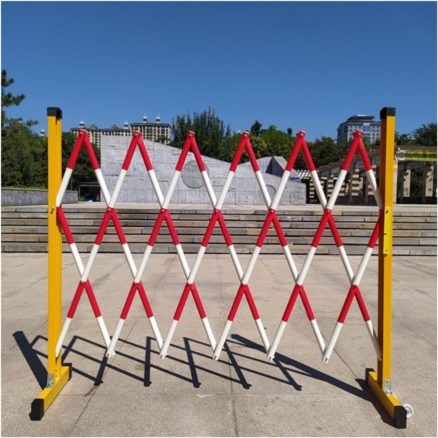 Mobilne ogrodzenie parkingowe, zewnętrzna chowana bariera drogowa, droga, garaż, budownictwo, barykada metalowa rozszerzalna, żółta, 1,2 x 4 m, czerwona - 1,2 x 5 m