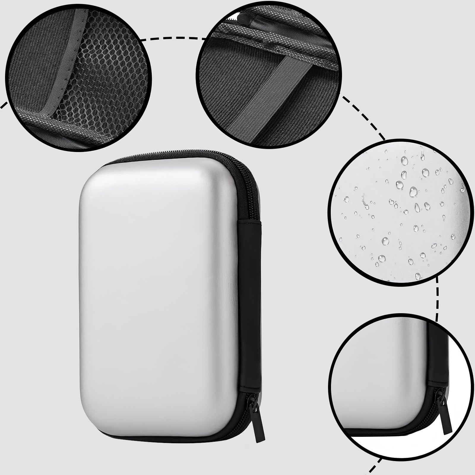 custodia rigida Custodia per Hard Disk Esterno 2.5'',Custodia Hard Disk Esterno 2.5"per SDD HDD caso,Memoria Esterna Portatile Disco Esterno Protettiva Borsa Antiurto Rigida Cover Case,Argento