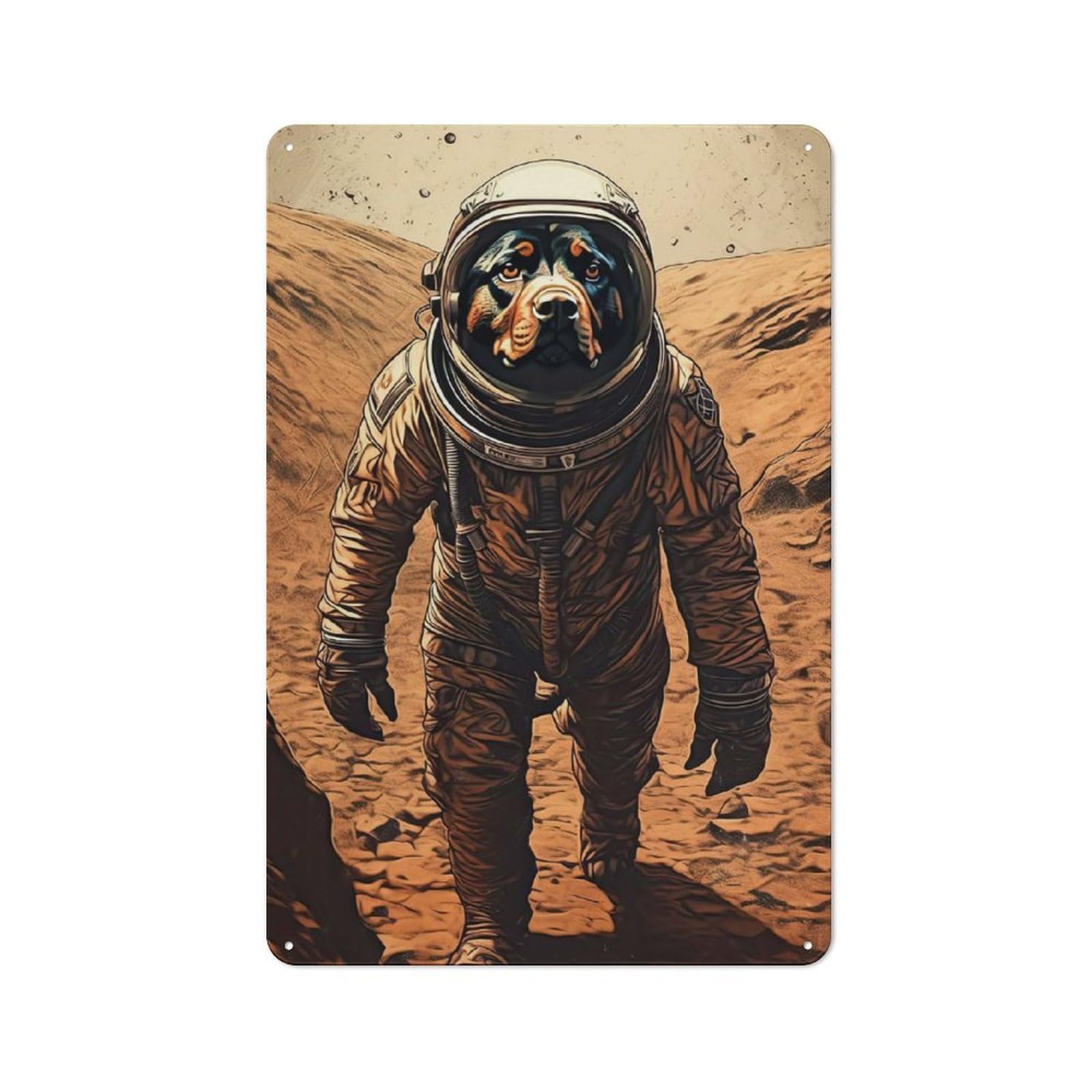 Junmoney Style-23 Office Metal Sign With Rottweiler Astronaut Mars Design 30X20cm, Classic Study Room Decor For Office, Study, Studio Or Hallway