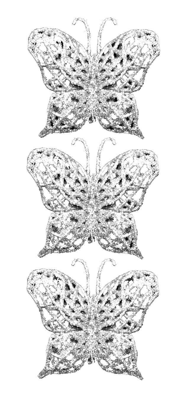 Toyland Silver Toyland® Pack Of 3 8Cm Glittery Wire Butterflies - Christmas Tree Decorations - Indoor Christmas Decorations