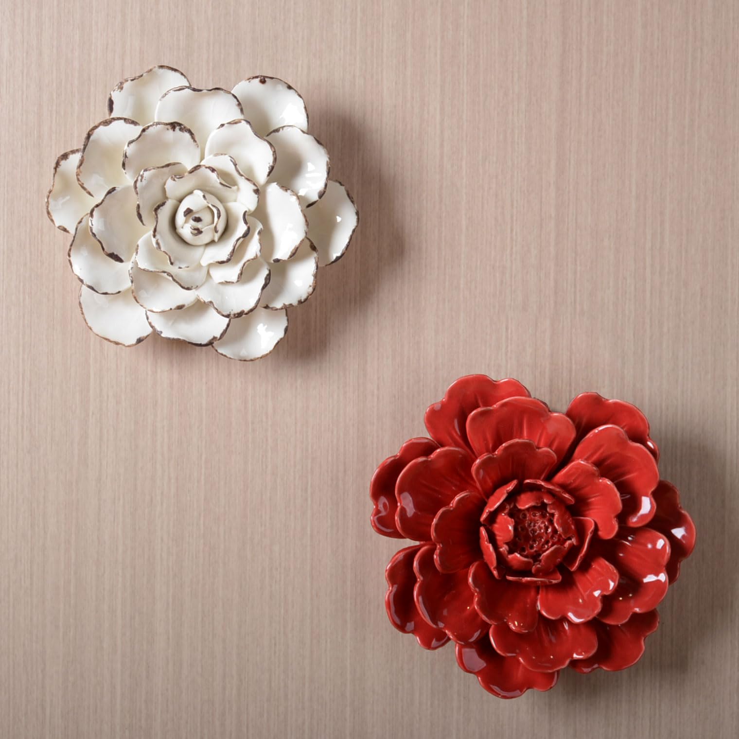 SEINHIJO Fiore in Ceramica Decorazione da Parete 3D Moderna Scultura Arte Ceramica Statuetta Figurina per Regalo Murali Statua Rosa 17cm