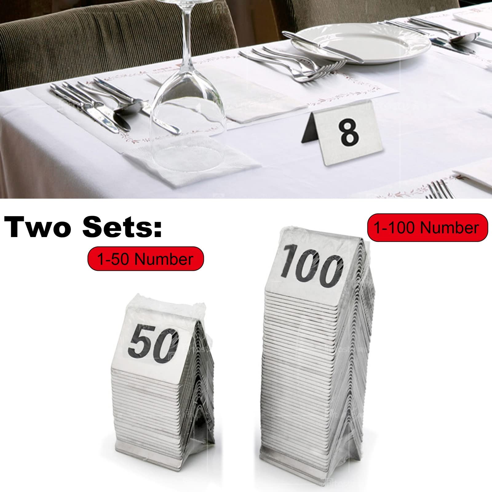 Tarjetas apilables de números de Mesa de Acero Inoxidable para restaurantes, cafeterías y Bares. Letreros de números de Mesa, Placas del 1 al 100, 50 * 40 * 35 mm.