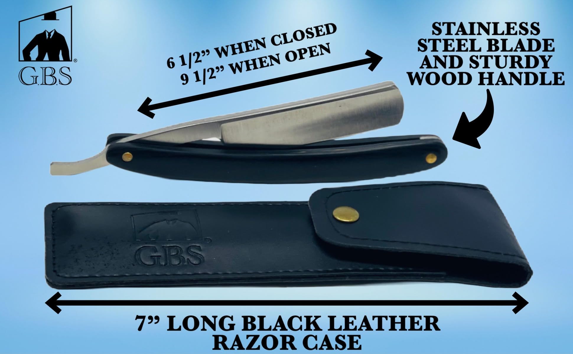 Set da barba da uomo, Premium Black Edition con rasoio a mano libera pronto per la rasatura in corno, custodia in pelle, corona, pennello, supporto, tazza e sapone