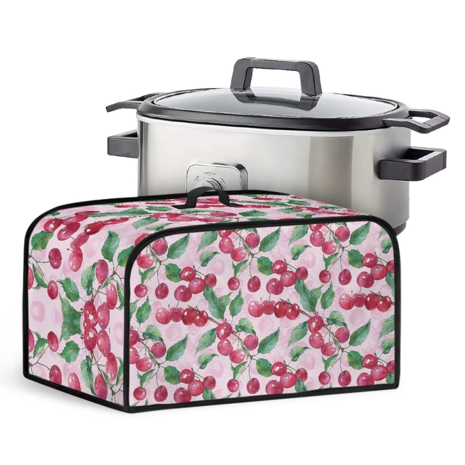 Cherry Slow Cooker Dust Covers with Side Pocket for Kitchen Accessories Stain Resistant Slow Cooker Covers Compatible with