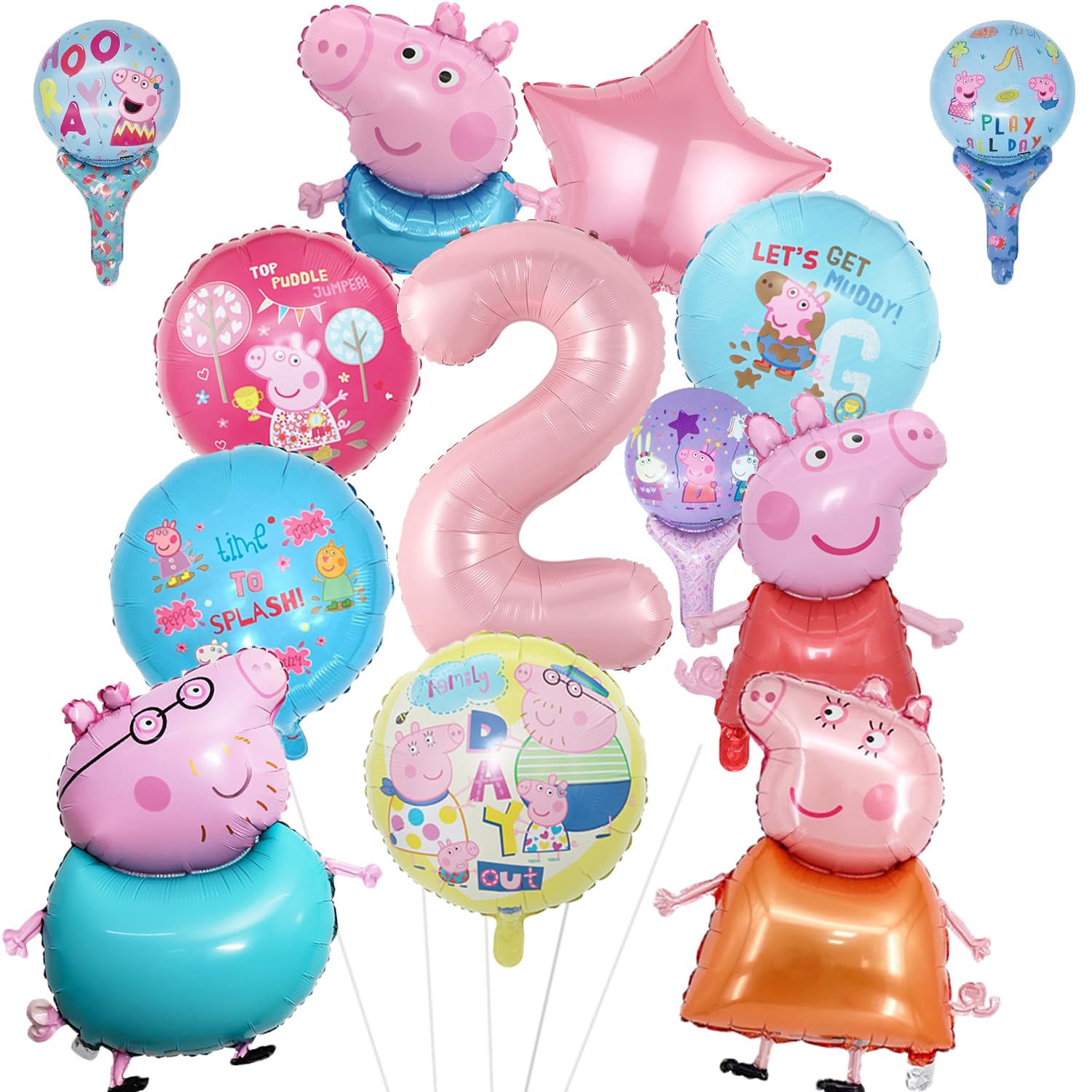 Geburtstagsdeko 2 Jahre Mädchen Luftballons Deko 2. Geburtstag Mädchen Cartoon-Thema Folienballon und Helium Ballons Geburtstag Deko Set für Kindergeburtstag Partydeko