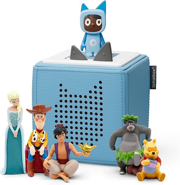 tonies Toniebox Disney Mega Bundle Incl. 1 Creative 5 Toy Story, Aladdin, Jungle Book, Winnie The Pooh, and Frozen, Kid's Gifts, Screen-Free Music Player for Kids, Learning Toys, Light Blue