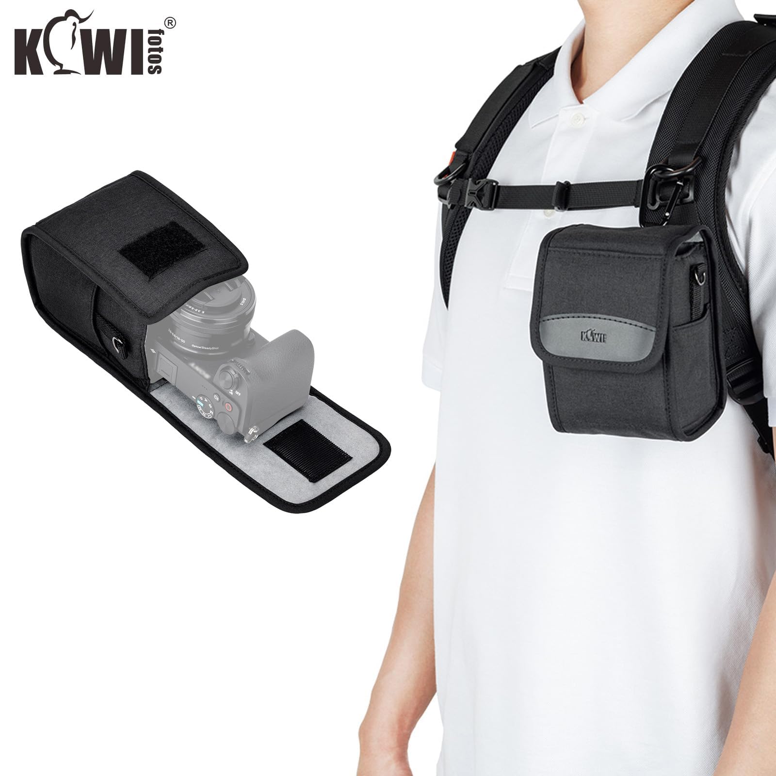 KIWIFOTOS Sacoche de Voyage compacte pour Appareil Photo numérique Leica SOFORT 2, Fuji XE5 X100VI X100V X100, Alpha A6700 A6600 A6000 avec Objectif 16-50 mm, Z30/Z50 avec Objectif 16-50 mm (Noir)