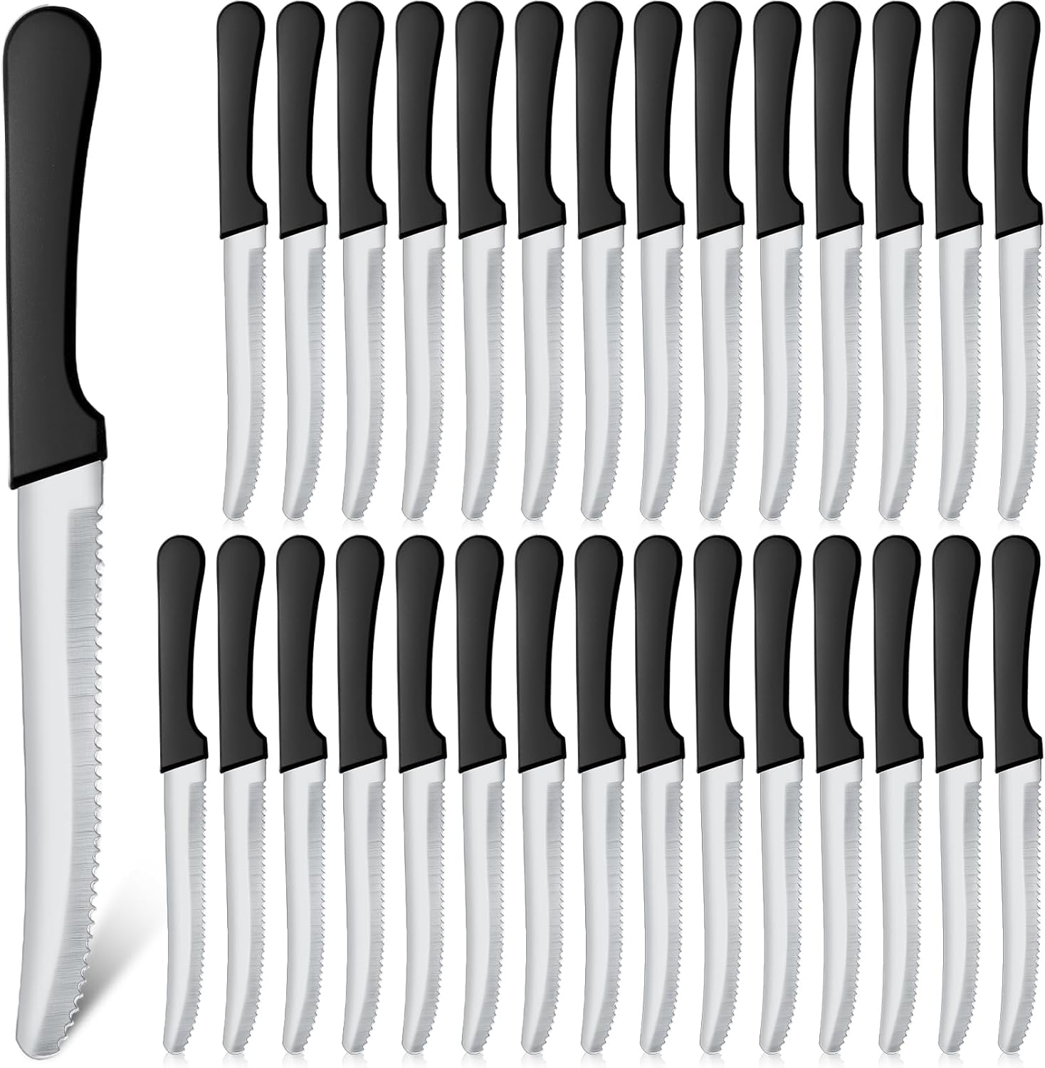 30 Pack Serrated Steak Knives Set, 8.5 Inch Stainless Steel Steak Knife with Plastic Handle, Serrated Edge Dinner Knife for Home Kitchen Tableware, Rounded Blade Knives, Dishwasher Safe