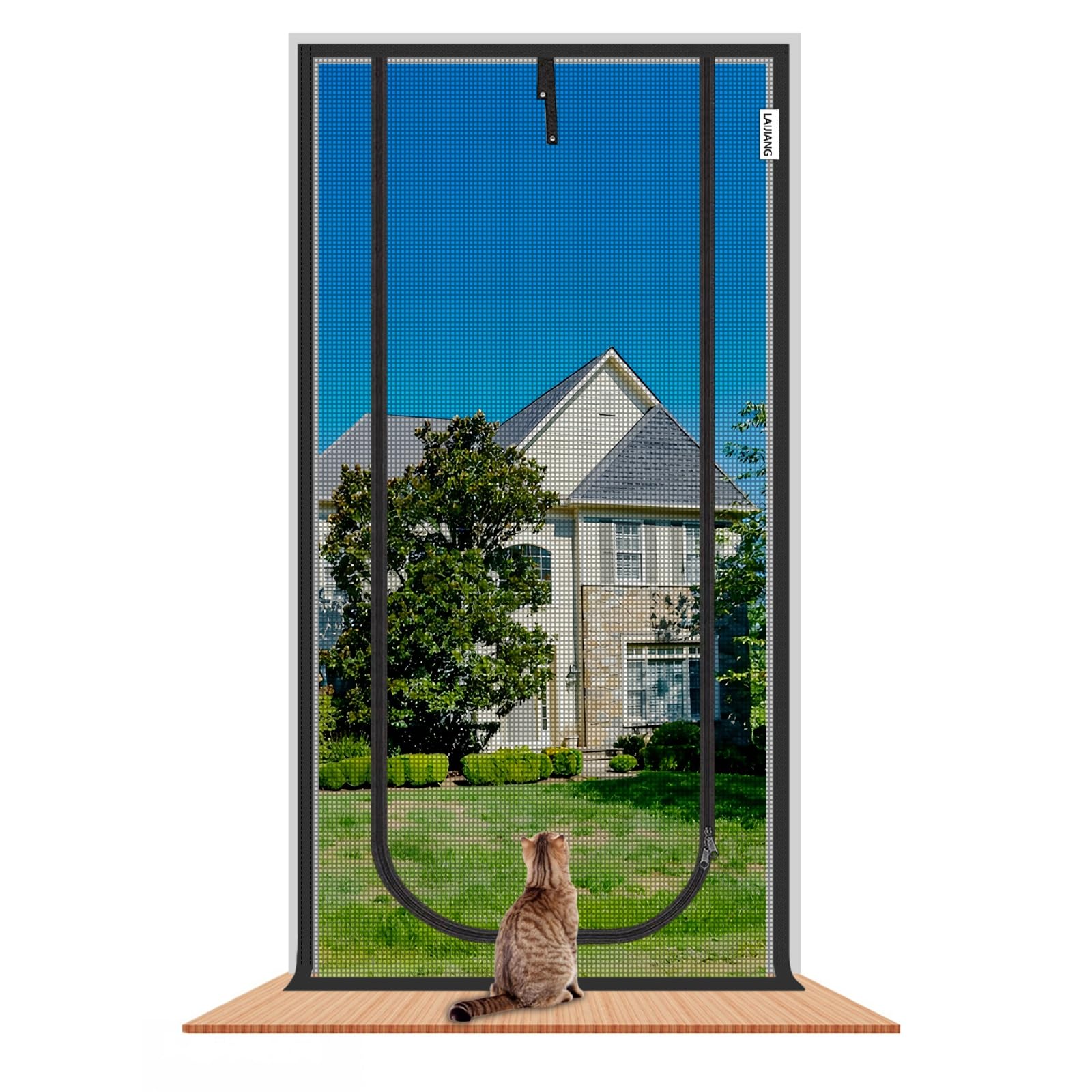 Porte moustiquaire pour chat renforcée 80x210 rideau anti-griffe animaux avec zip