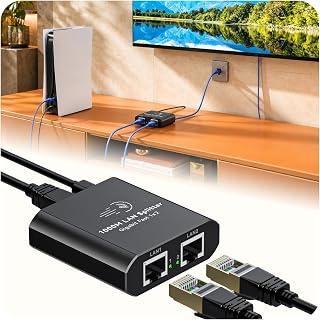 Ethernet Splitter 1 to 2 Mini Gigabit Internet Switch 1 in 2 Out LAN and RJ45 Port Splitter High Speed Network Adapter for 5/5e/6/7/8 with USB c Power Cable