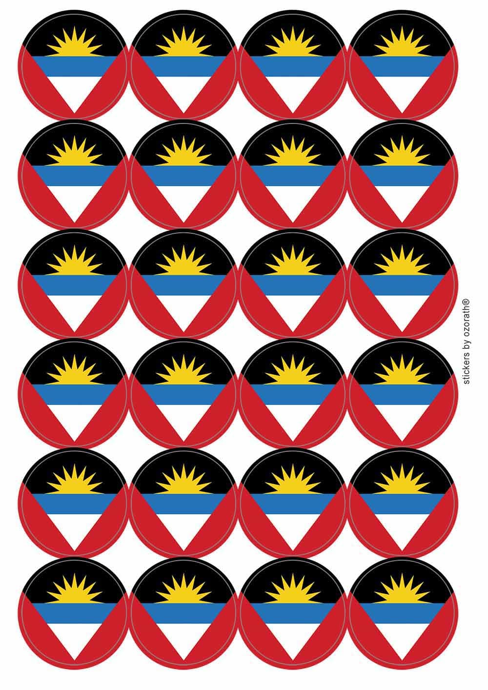Antigua National Flag Circular Matt Paper Stickers A4 Sheet of 24 (Each Sticker is 45mm Diameter)