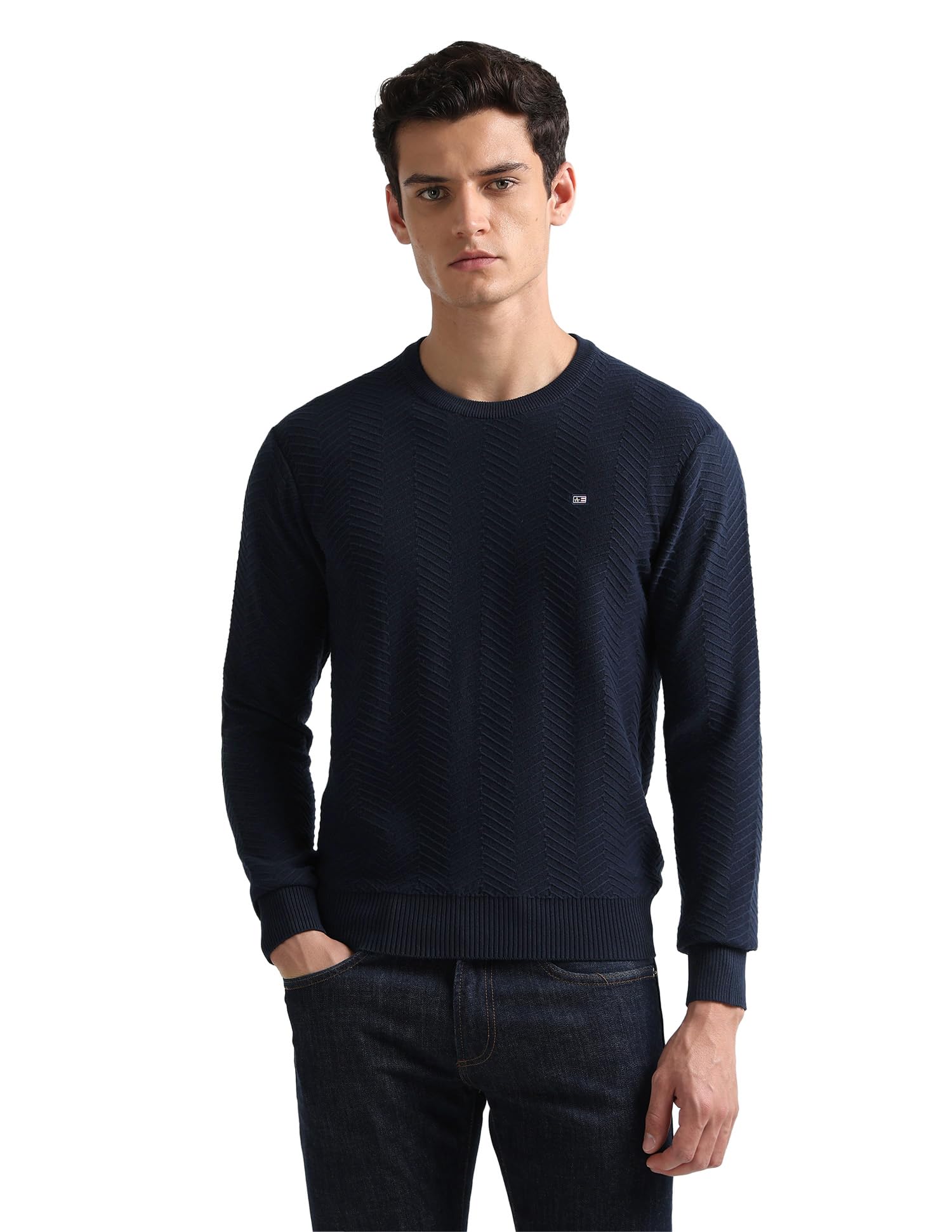 arrow sports Arrow Sport Men's Chevron Textured Regular Fit Sweater-picture-41
