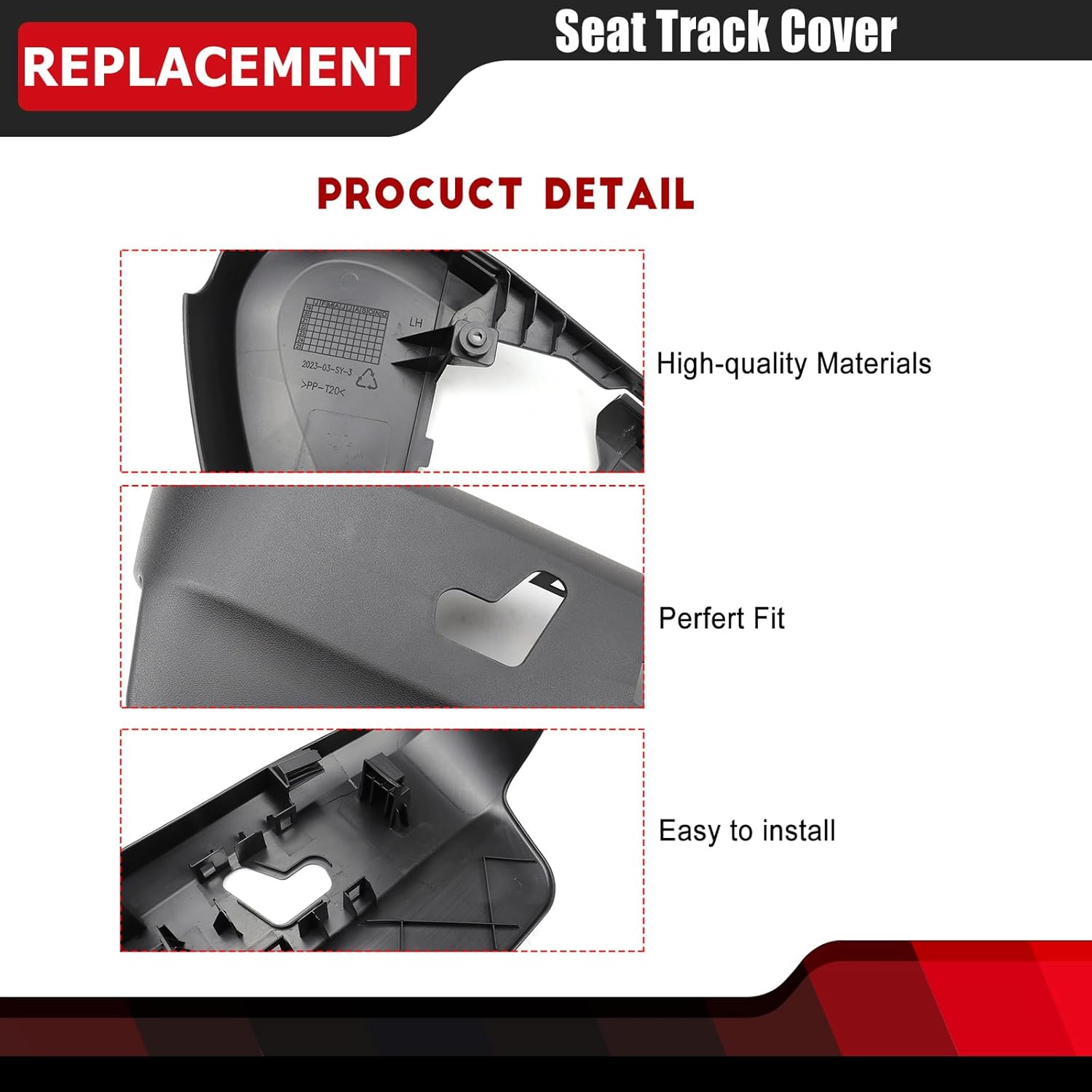 Black Driver Side Seat Track Cover Compatible with Chrysler Town & Country 2011-2016 for Dodge Grand Caravan 2011-2019 Seat Trim Panel Replaces 924-438 1UQ99DX9AA (Left 1 Pc)