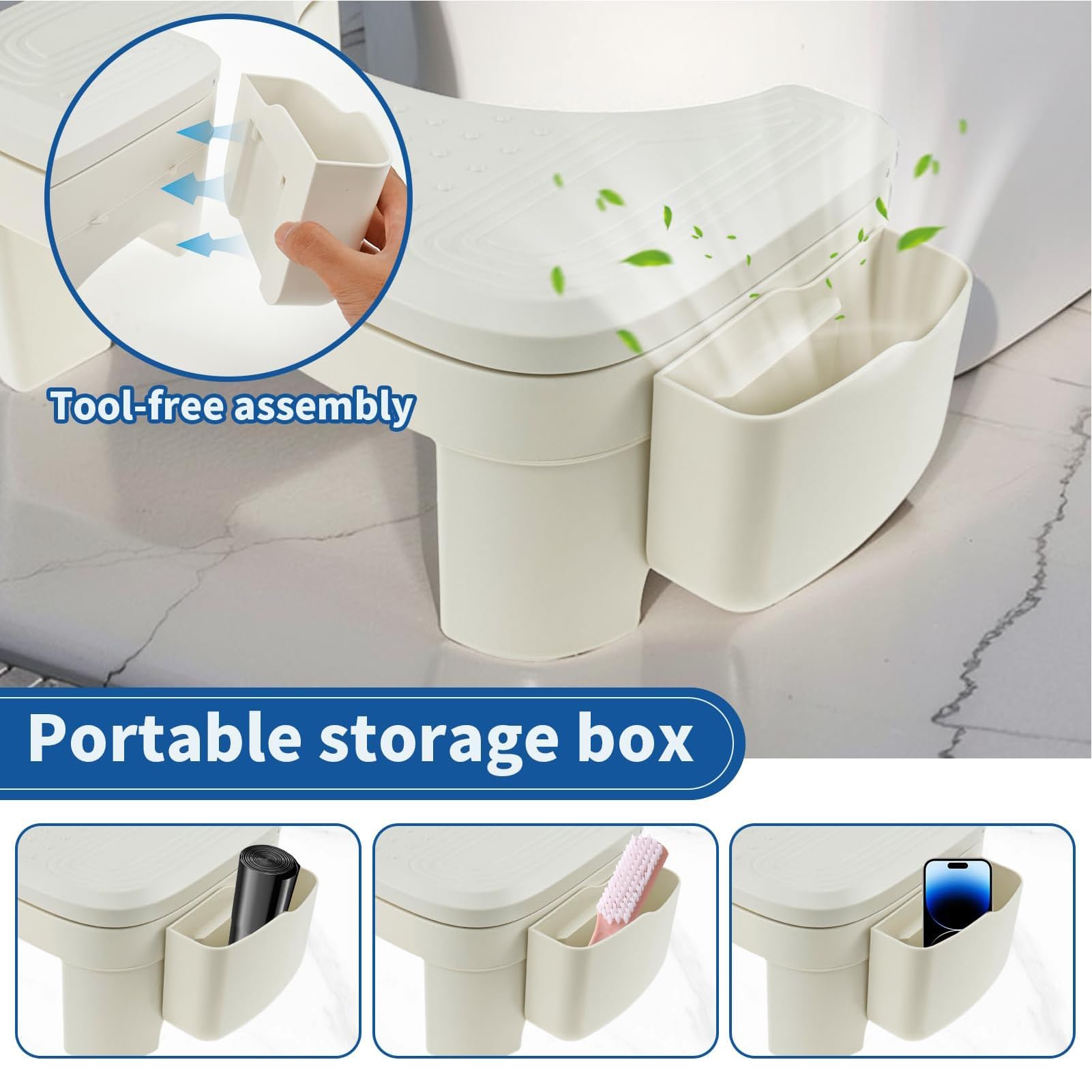 Tabouret de toilette pour adulte - Design antidérapant avec pieds de toilettes - Aide aux accroupissements avec boîte de rangement pour adultes - Parfait pour une meilleure digestion et un confort