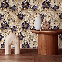 Vista 40 de Boho Wave Leaf Geometric Wallpaper, Cream PVC, Peel and Stick, Removable, Renter Friendly, Vintage, Modern, Easy DIY, 1 Roll = 17.71x118.1in