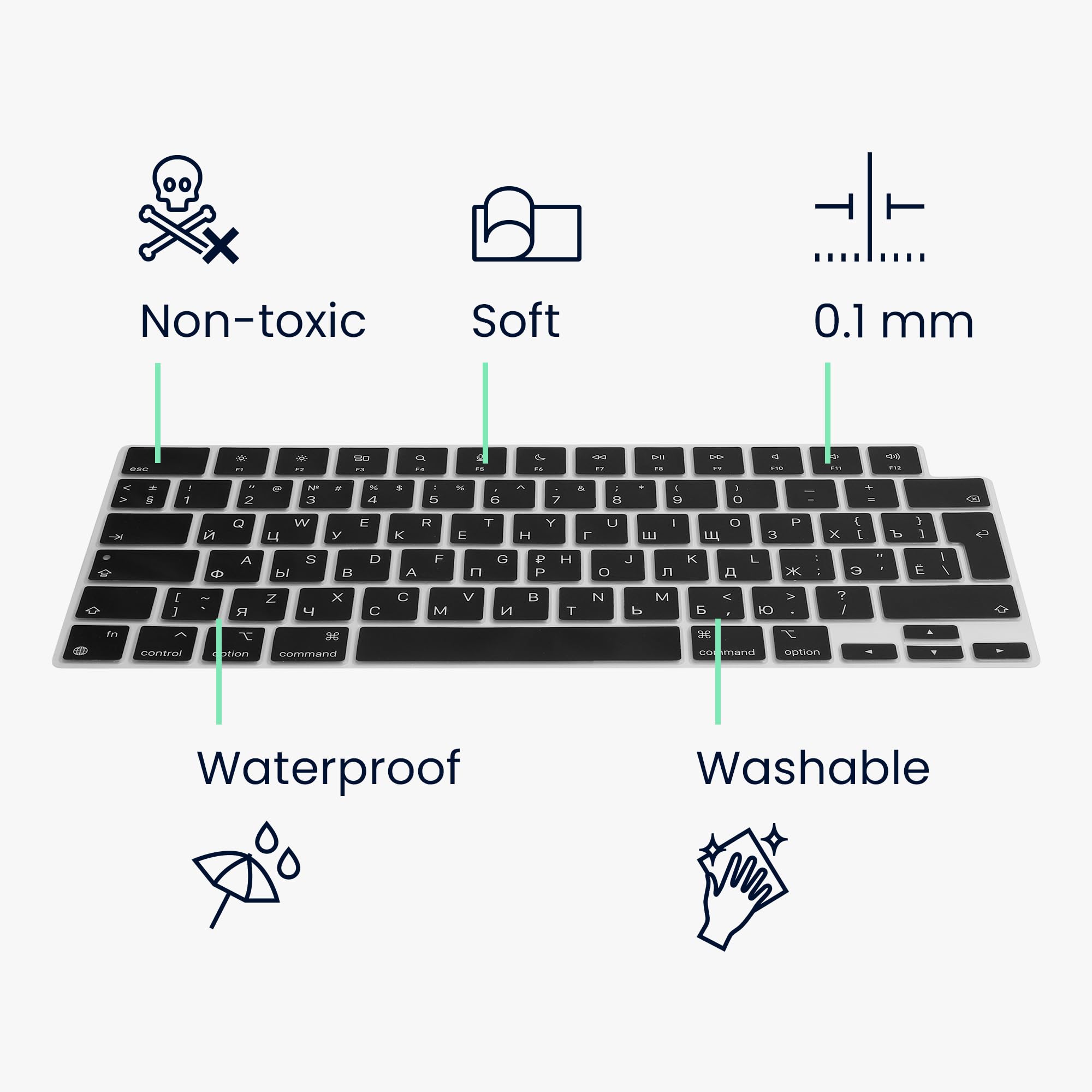 kwmobile Protector Compatible con Apple Macbook Air 13 M4 2025 A3240 - Cubierta para Teclado Ruso QWERTY - Negro