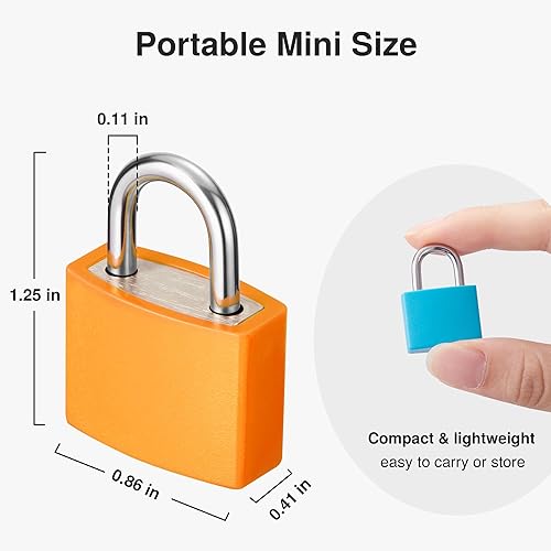 Miniatura 2 de Puroma Paquete de 4 mini candados para maleta con llaves, 0.866 in, 4 colores, cerradura de equipaje para casillero de gimnasio escolar, bolsas para