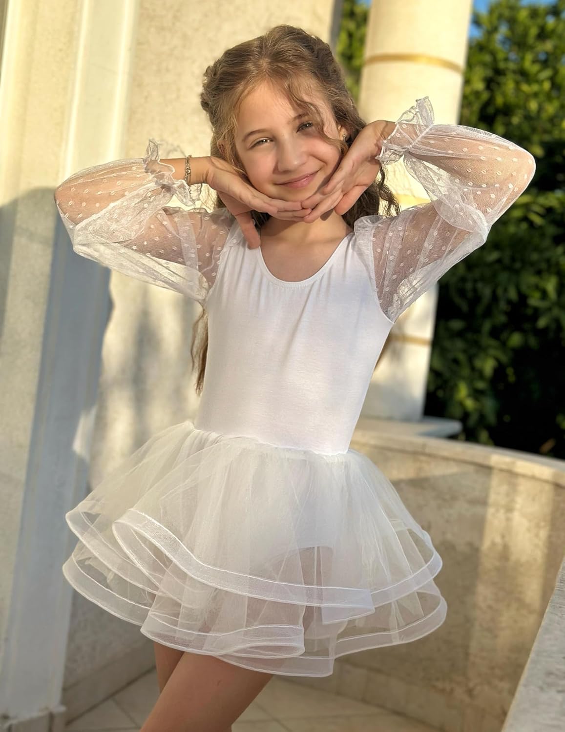 Zaclotre Ballet Leotards for Girls Mesh Long Sleeve Toddler Tutu Dress Dance Outfit Ballerina Costume - Image 2