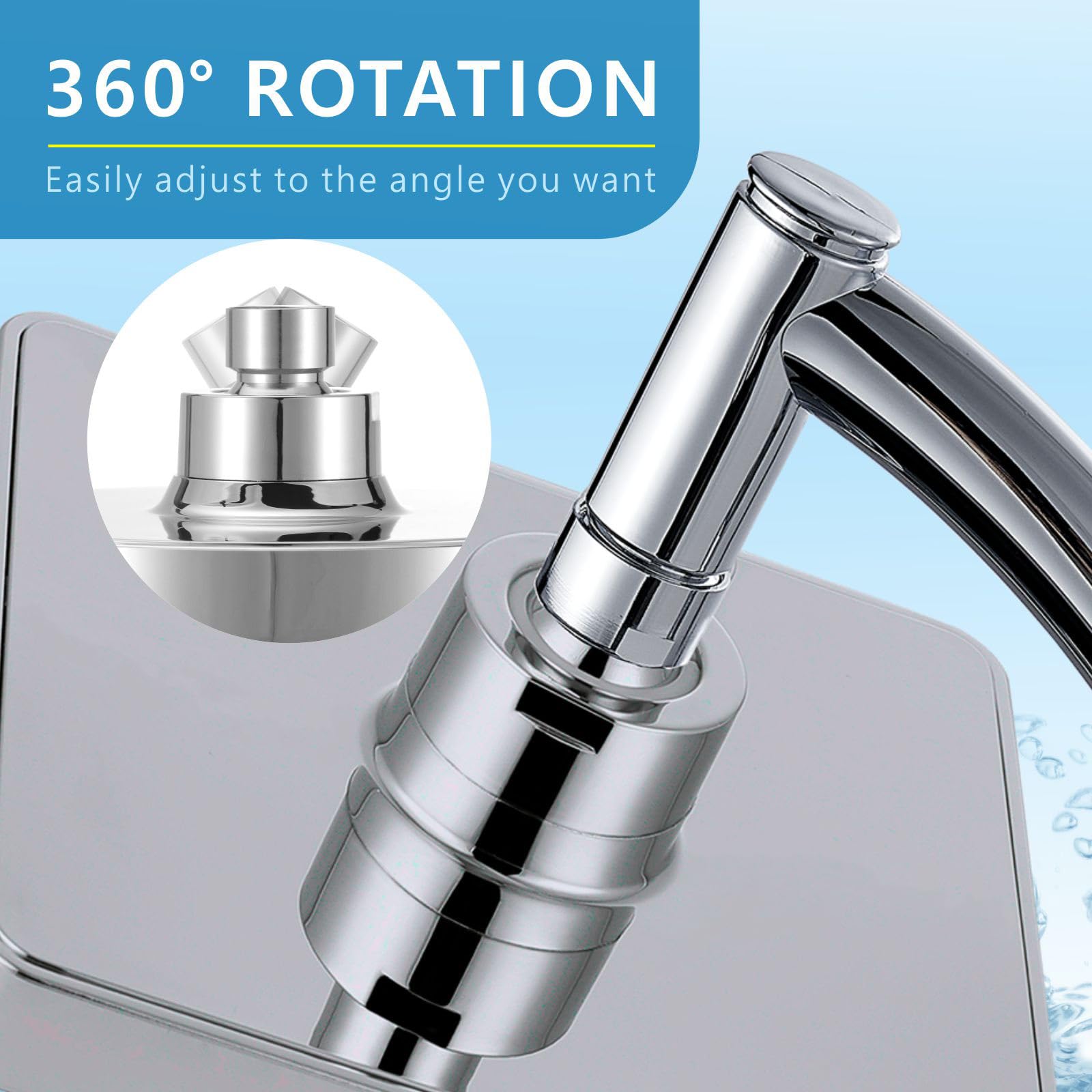 Cabezal de Ducha Voolan Rain con Brazo de Ducha de Mano, Ducha de Mano de Alta Presión Cromada, Cabezal de Ducha Cuadrado de 15cm con Brazo Extensible y Kits de Soportes.