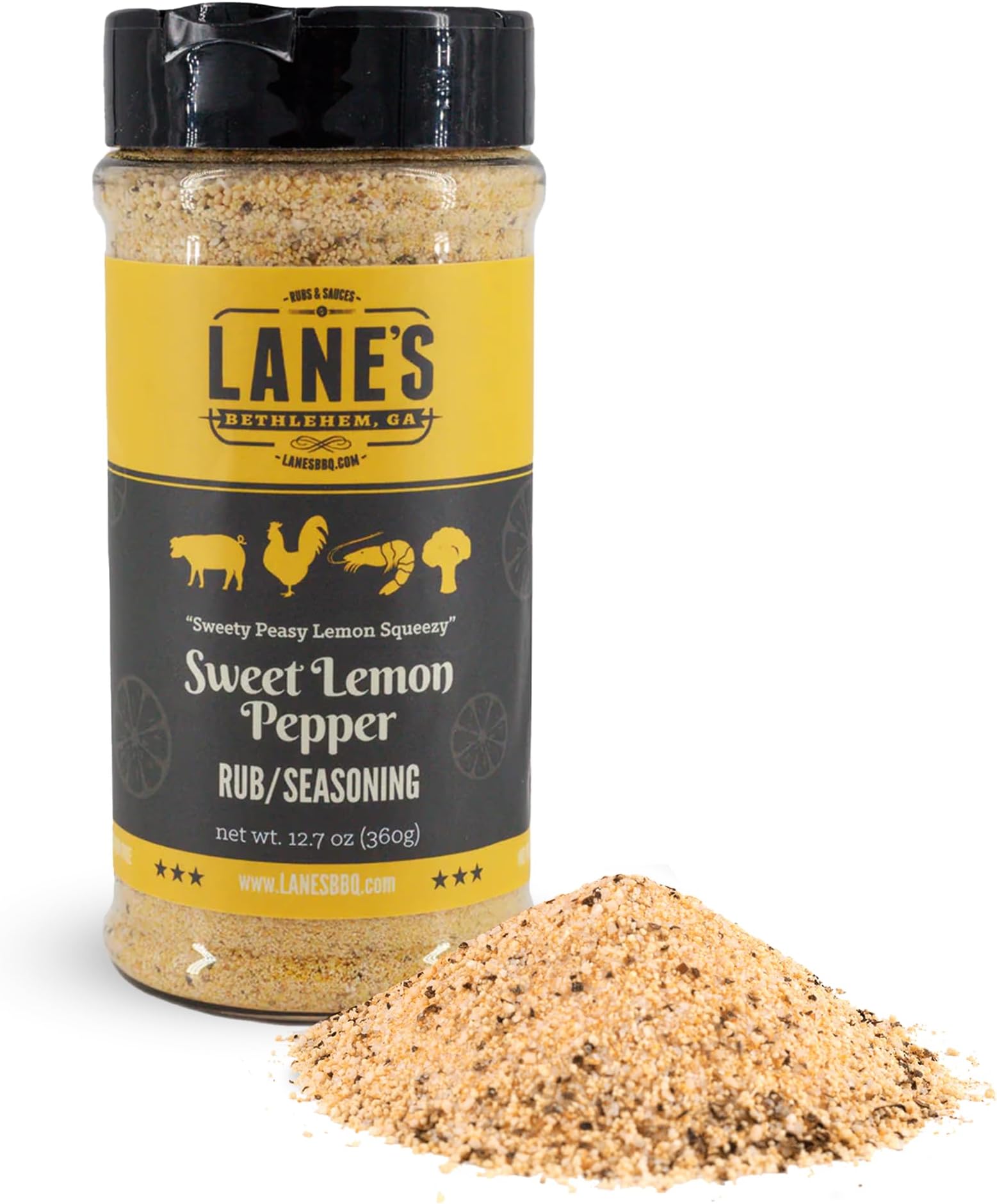 Lane's Sweet Lemon Pepper Seasoning, All-Natural Lemon Seasoning Blend with Citrus, Lemon Pepper Powder, and Honey, Made in USA, 12.7 Oz