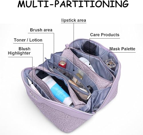 Miniatura 8 de BOYATU Bolsas de maquillaje de viaje, bolsas de cosméticos para mujeres paquete de 3 bolsas de maquillaje de cuero, bolsa de aseo impermeable,