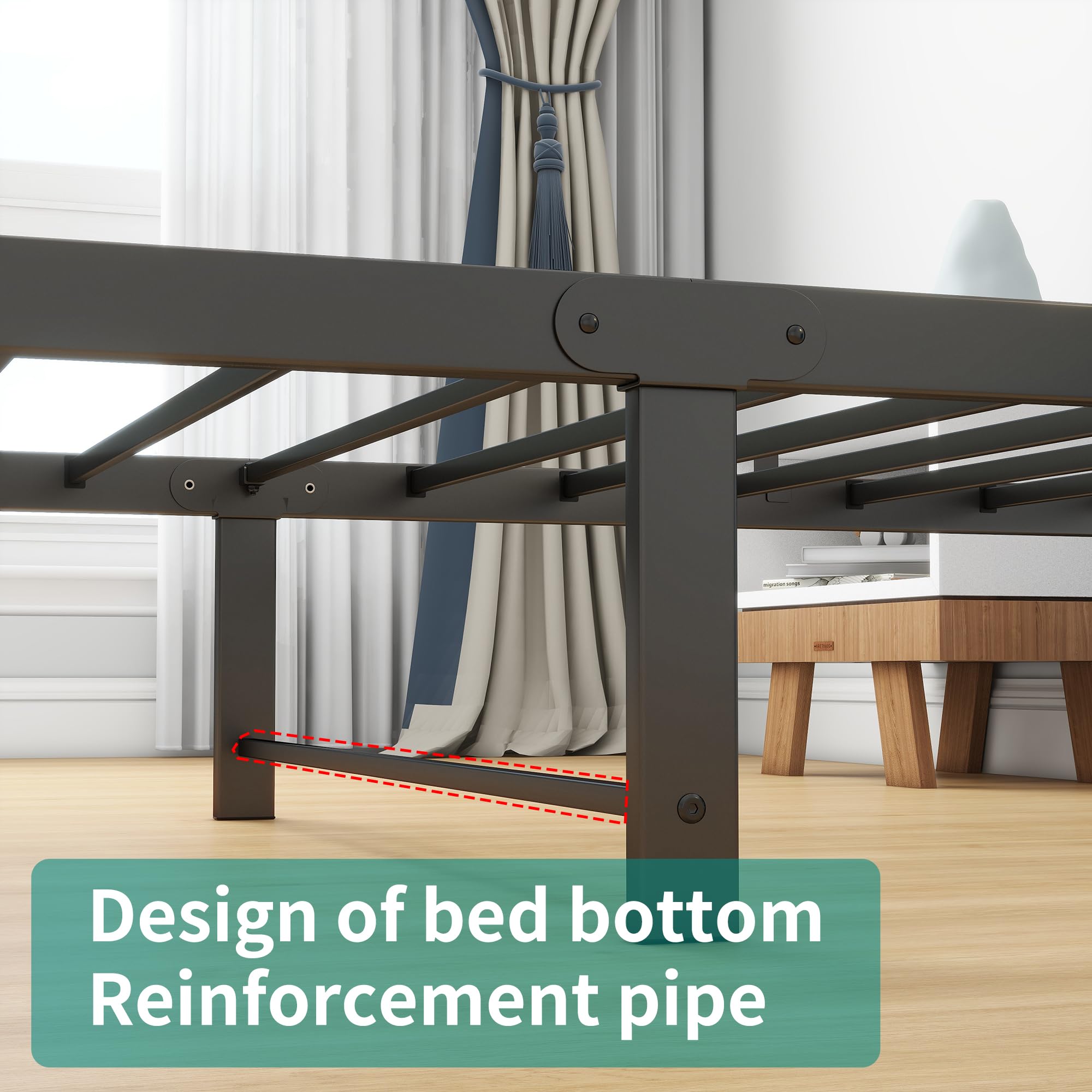 HOMERECOMMEND Bett 90x200 Bettgestell Bettkopf mit Ablagefläce,Lattenrost Metall,Gästebett für kleine Räume, Schwarz