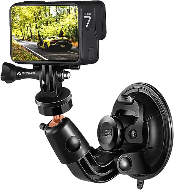 MiPremium Car Suction Cup Mount for GoPro Hero 8 7 6 5 4 3 3+ 2 Session Black Silver XIAOYI 4K SJCAM Xiaomi Yi EKEN Sports Action Camera Dash Cam Holder Perfect for Boats Vehicle Windshield & Window