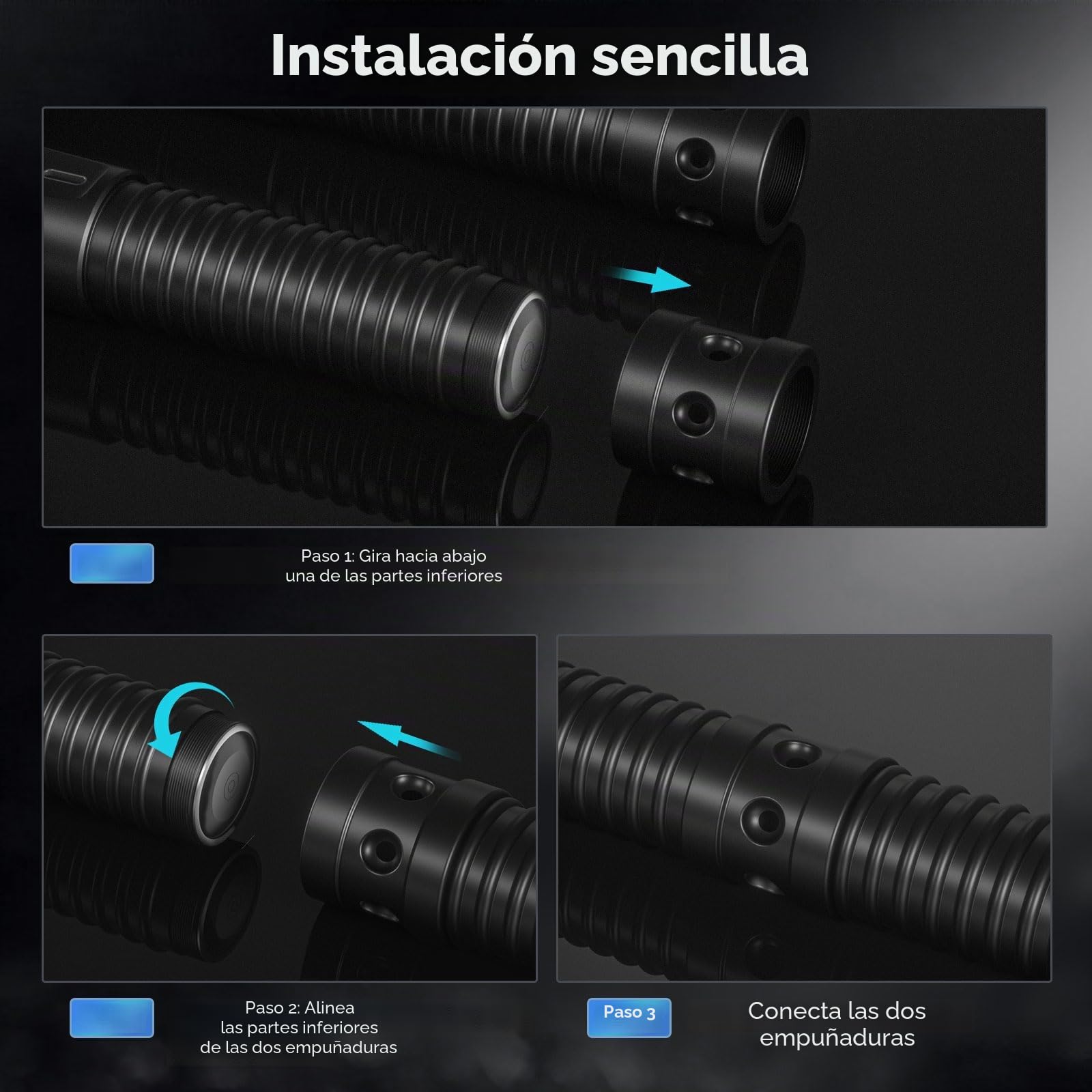 Espada láser para niños y Adultos 2 en 1 RGB 17 Colores USB Recargable Mango de Metal Negro Espada Espada de luz, 2 Unidades, Apto para Halloween, Navidad, Cosplay